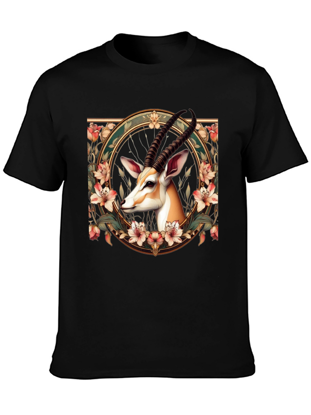 Gazelle Floral Graphic Tee - Mens Black T-Shirt