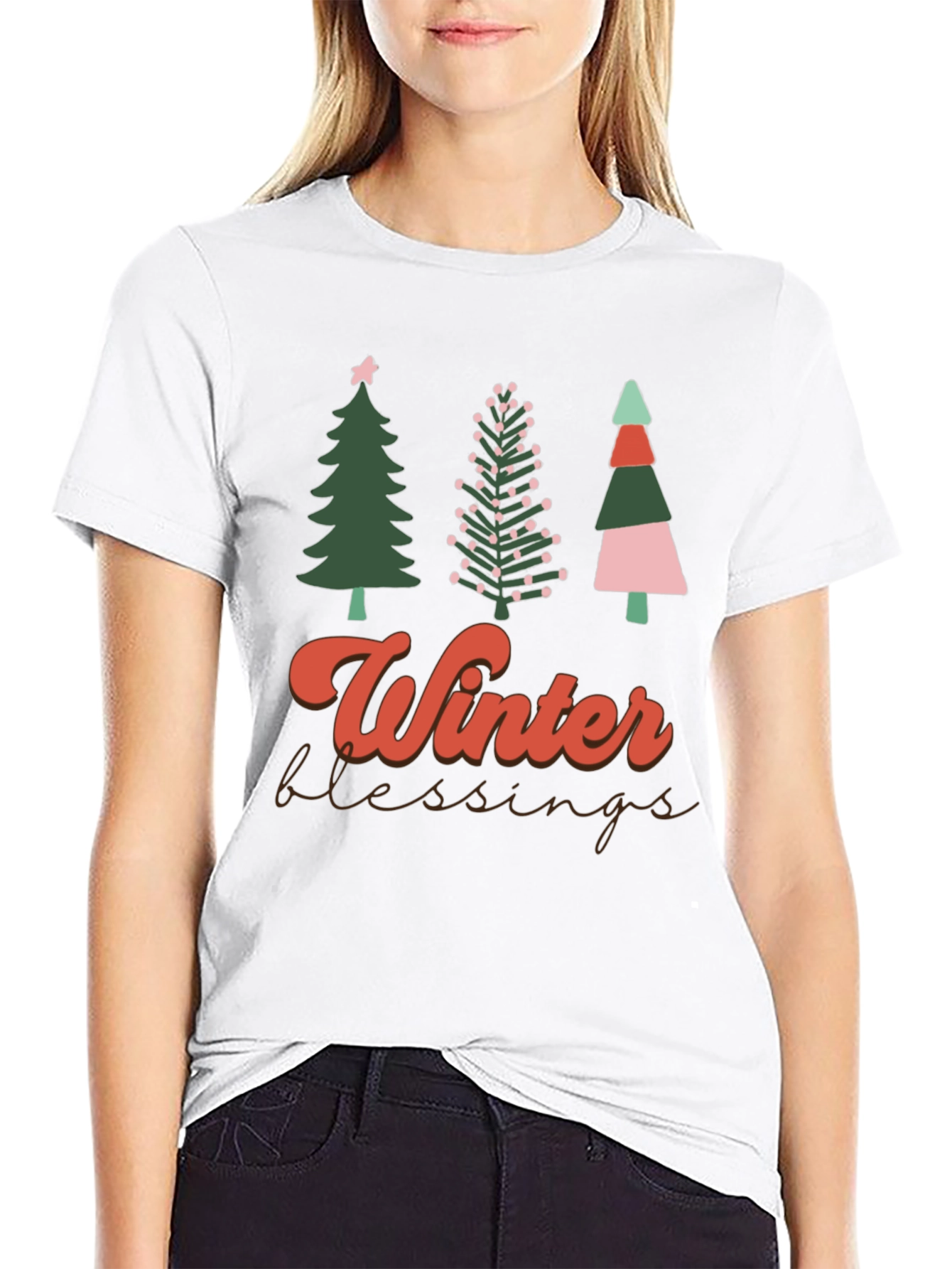 Winter Blessings Christmas Trees Graphic T-Shirt