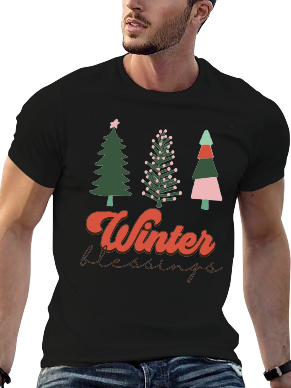 Winter Blessings Christmas Trees Graphic T-Shirt
