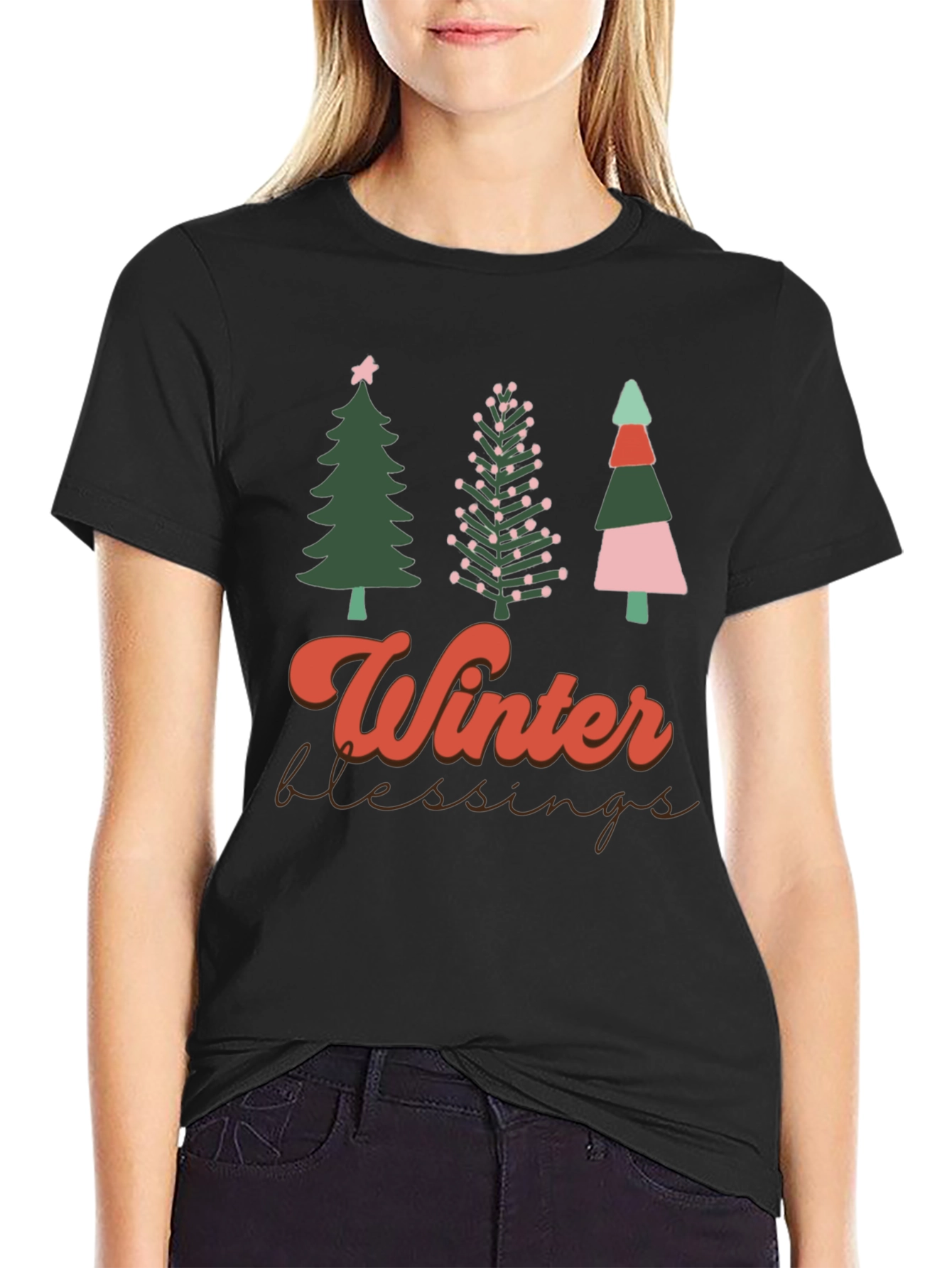 Winter Blessings Christmas Trees Graphic T-Shirt