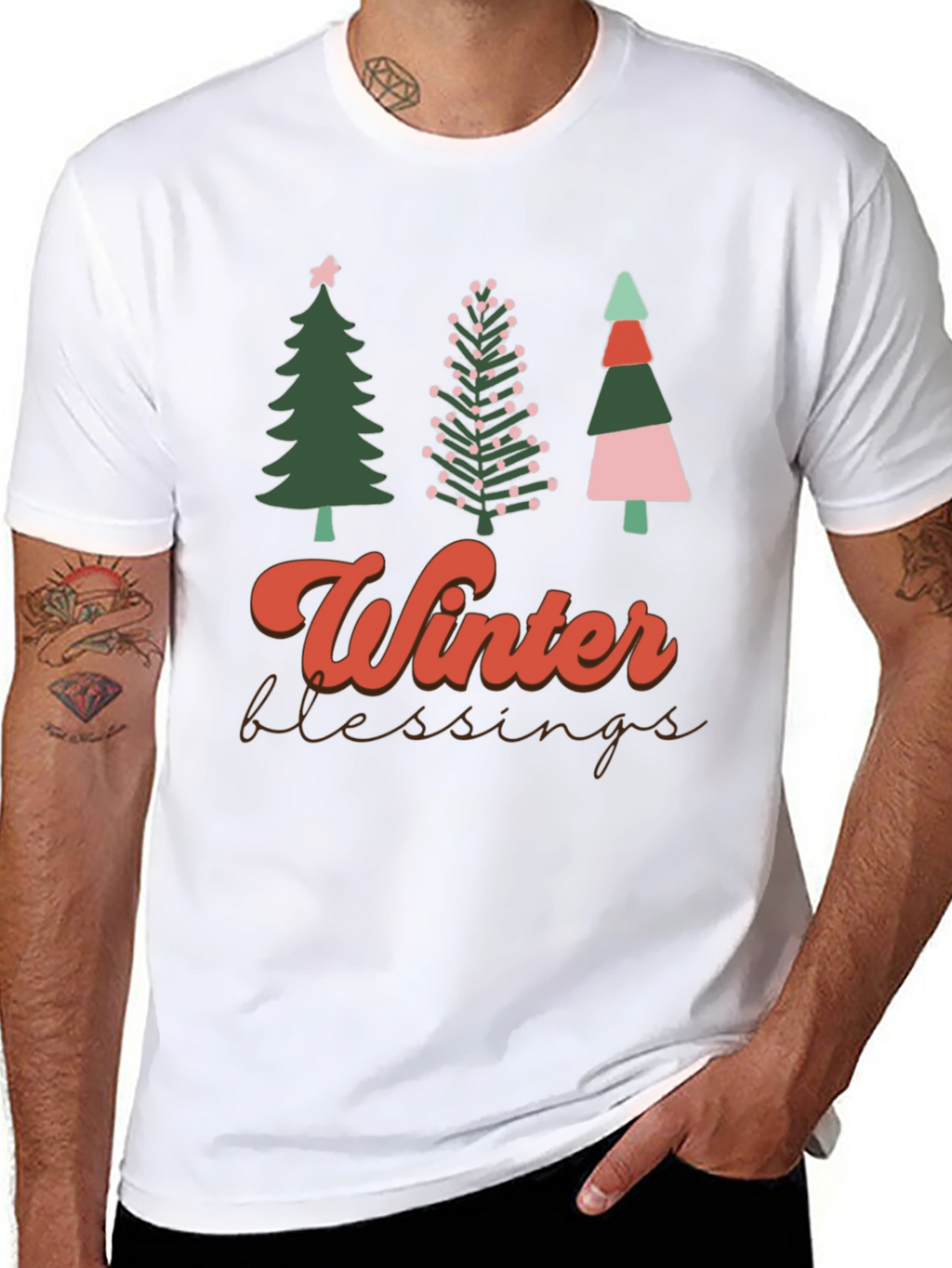 Winter Blessings Christmas Trees Graphic T-Shirt
