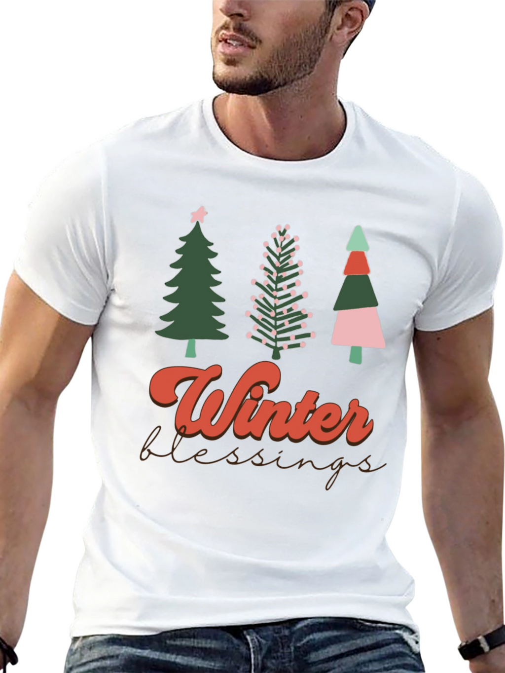 Winter Blessings Christmas Trees Graphic T-Shirt