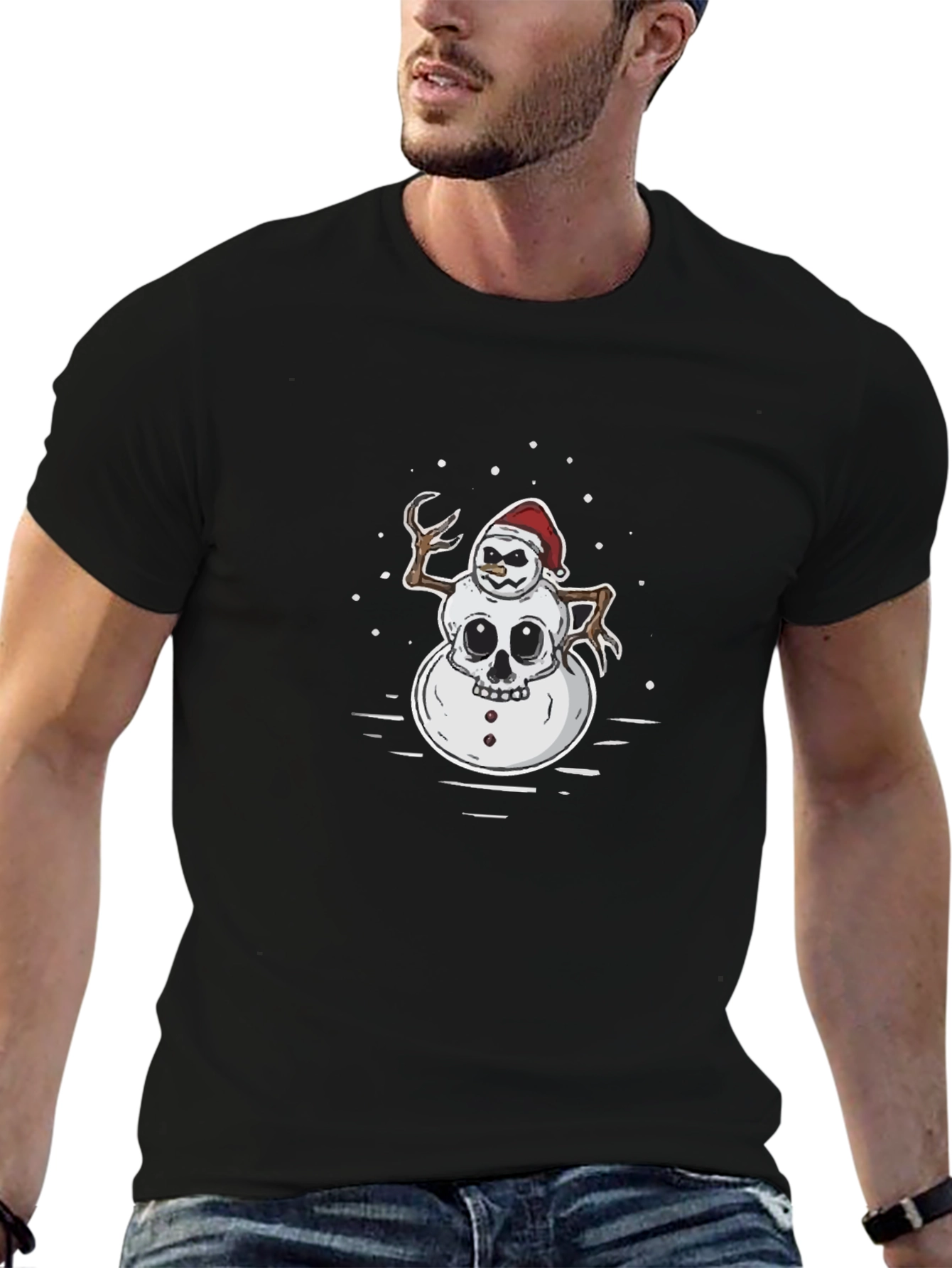 Skull Snowman Graphic T-Shirt - Black