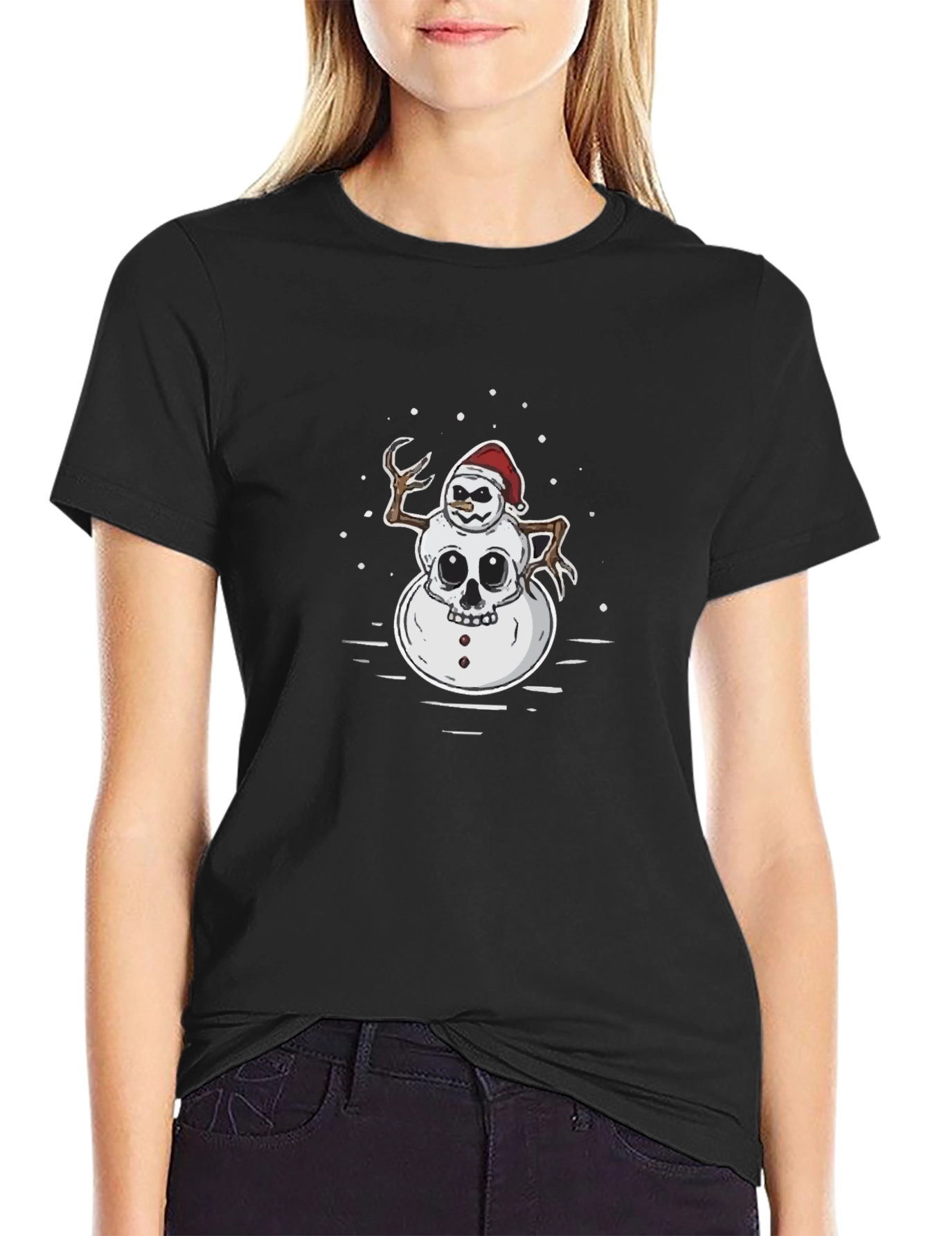 Skull Snowman Graphic T-Shirt - Black