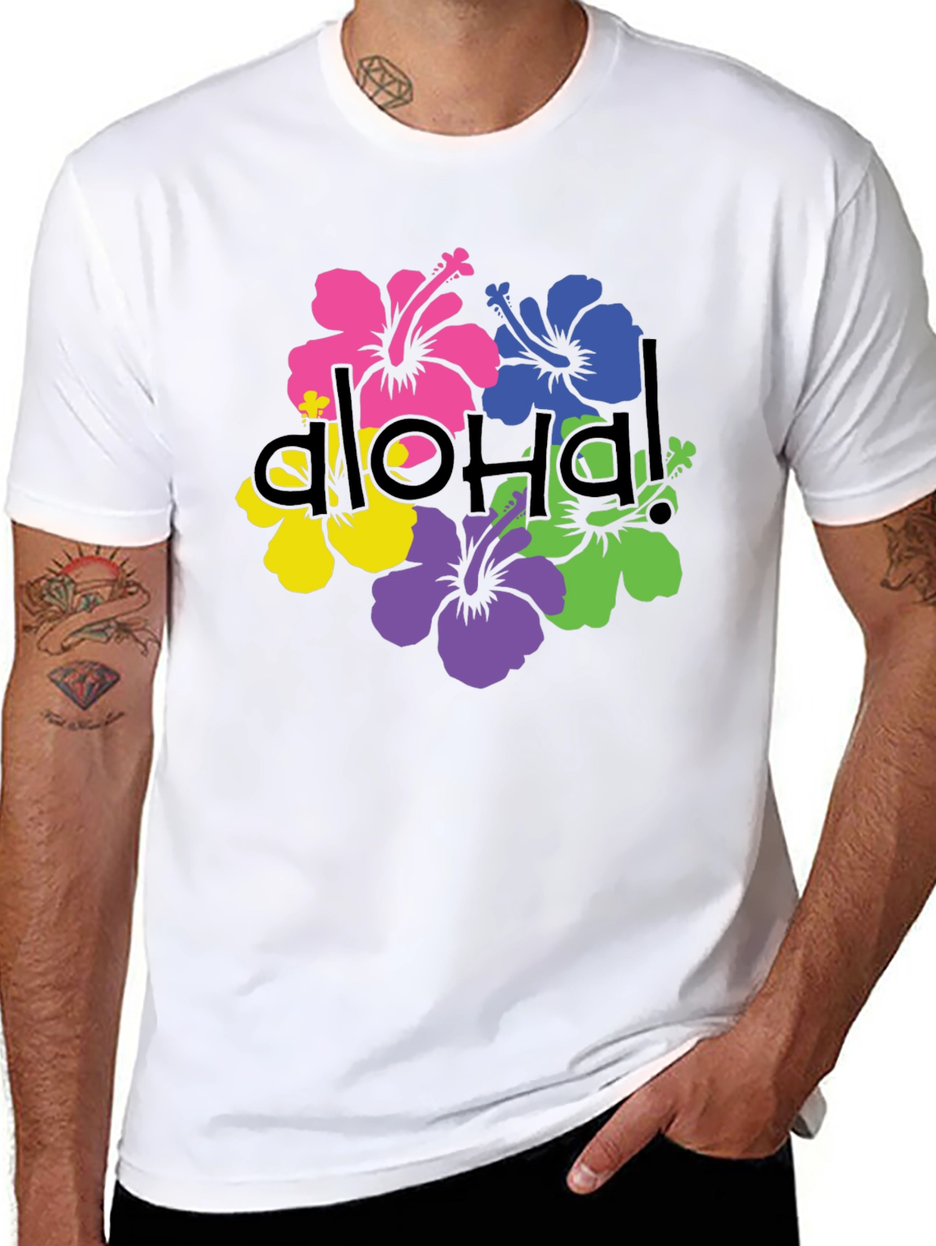Aloha Hibiscus Flower Graphic Tee - Black