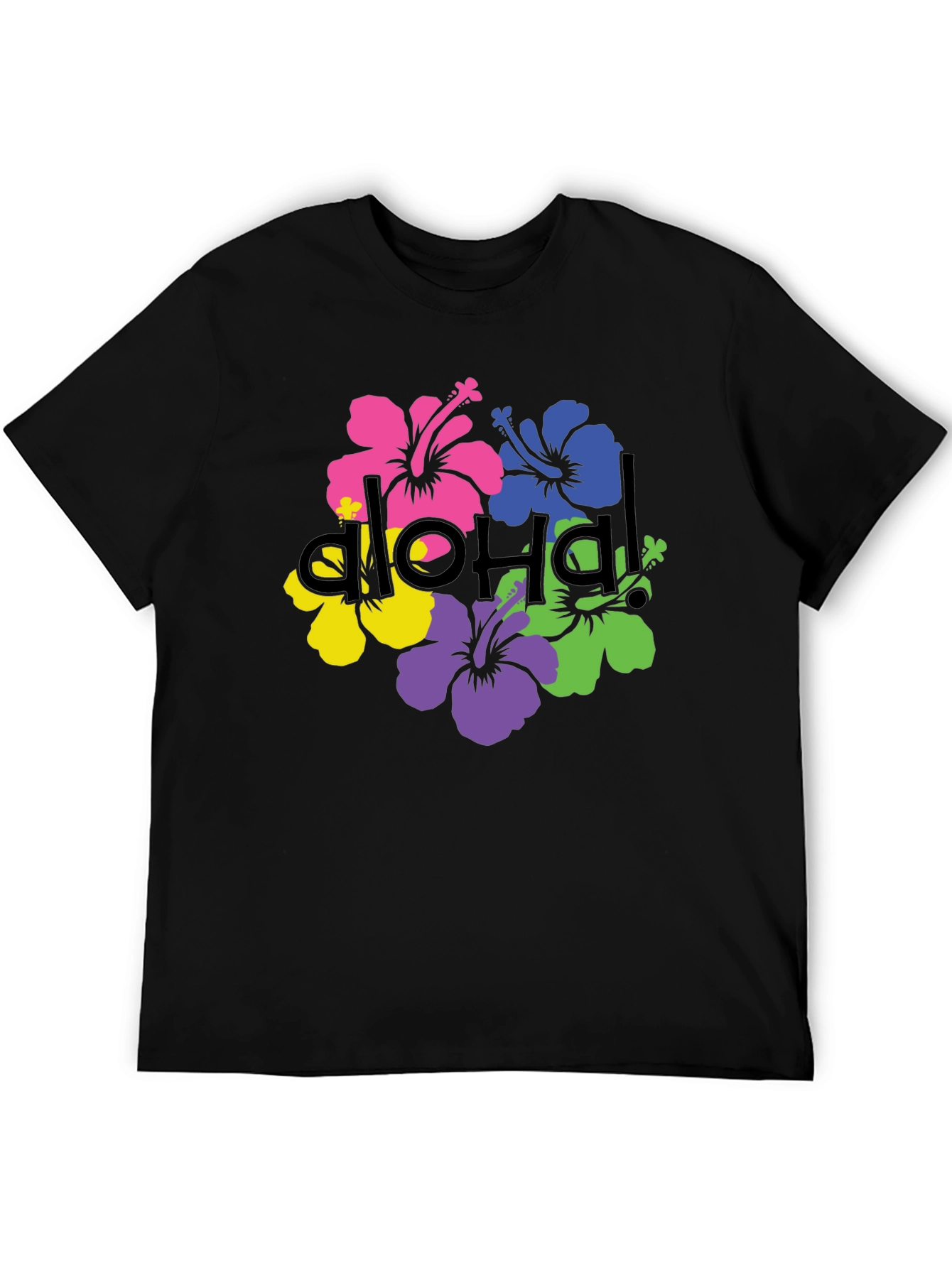 Aloha Hibiscus Flower Graphic Tee - Black
