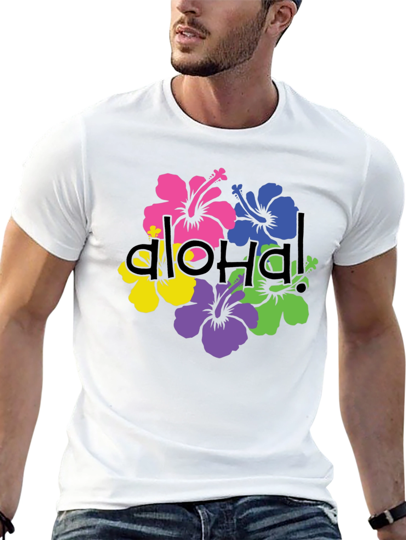 Aloha Hibiscus Flower Graphic Tee - Black
