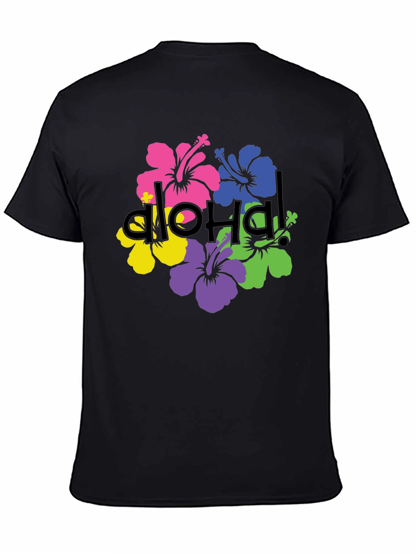Aloha Hibiscus Flower Graphic Tee - Black