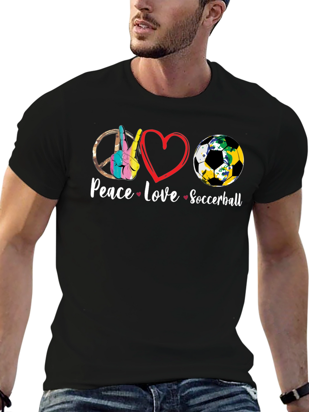 Peace Love Soccerball Graphic T-Shirt