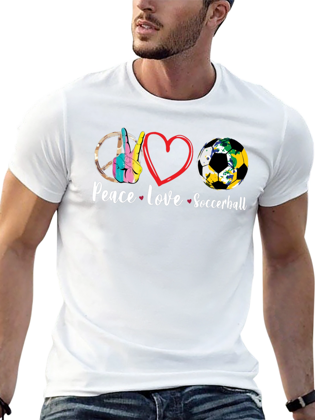 Peace Love Soccerball Graphic T-Shirt