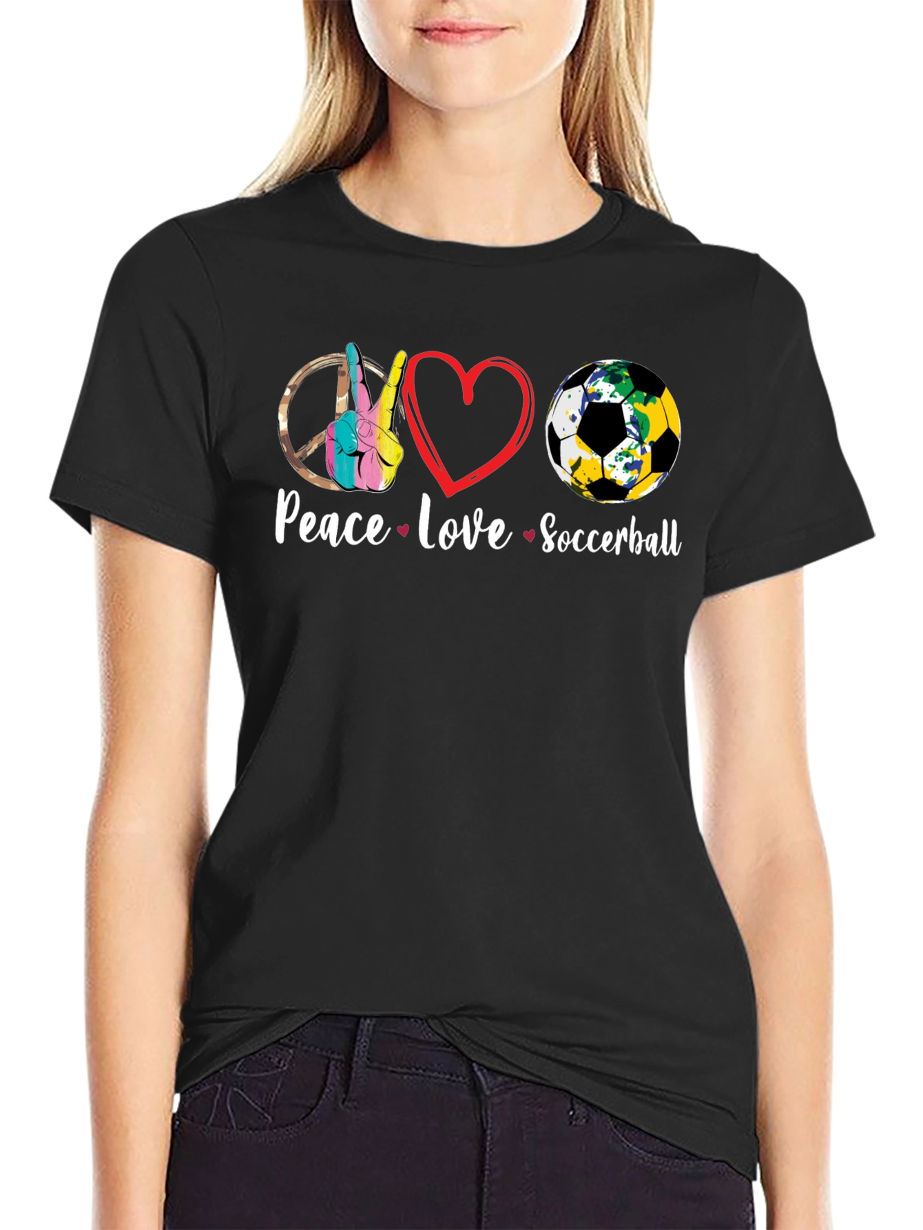 Peace Love Soccerball Graphic T-Shirt