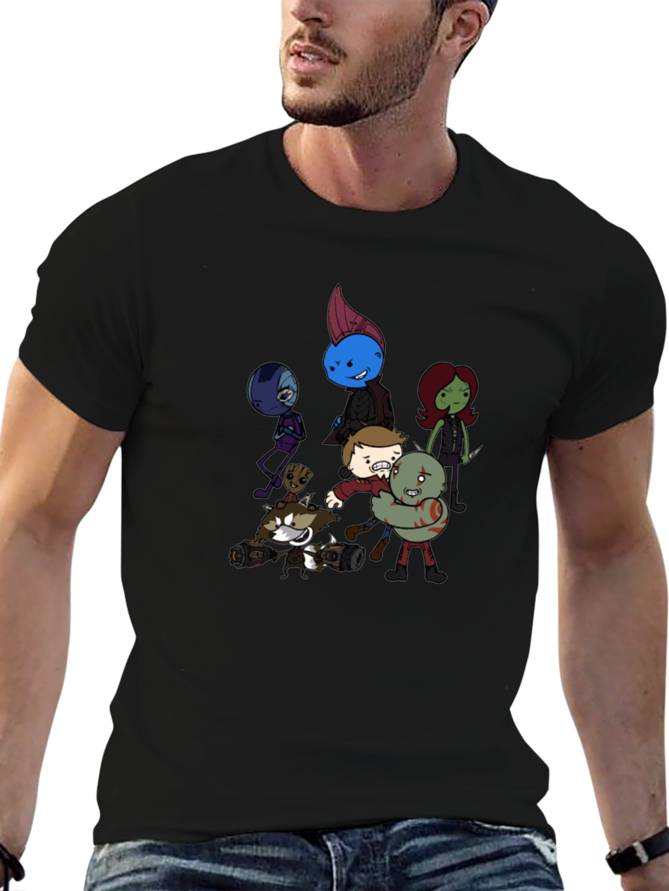Cartoon Guardians Black T-Shirt