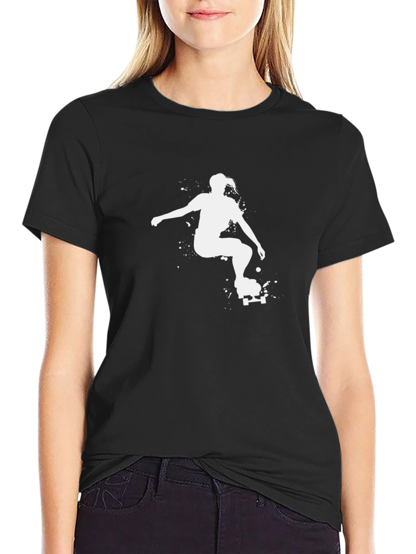 Skateboard Girl Graphic Tee - Black