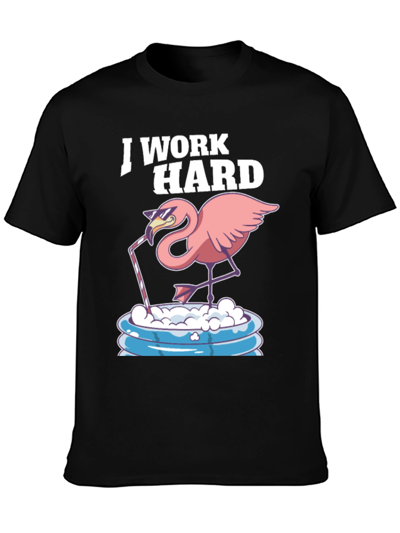 I Work Hard Flamingo T-Shirt - Relaxed Poolside Style