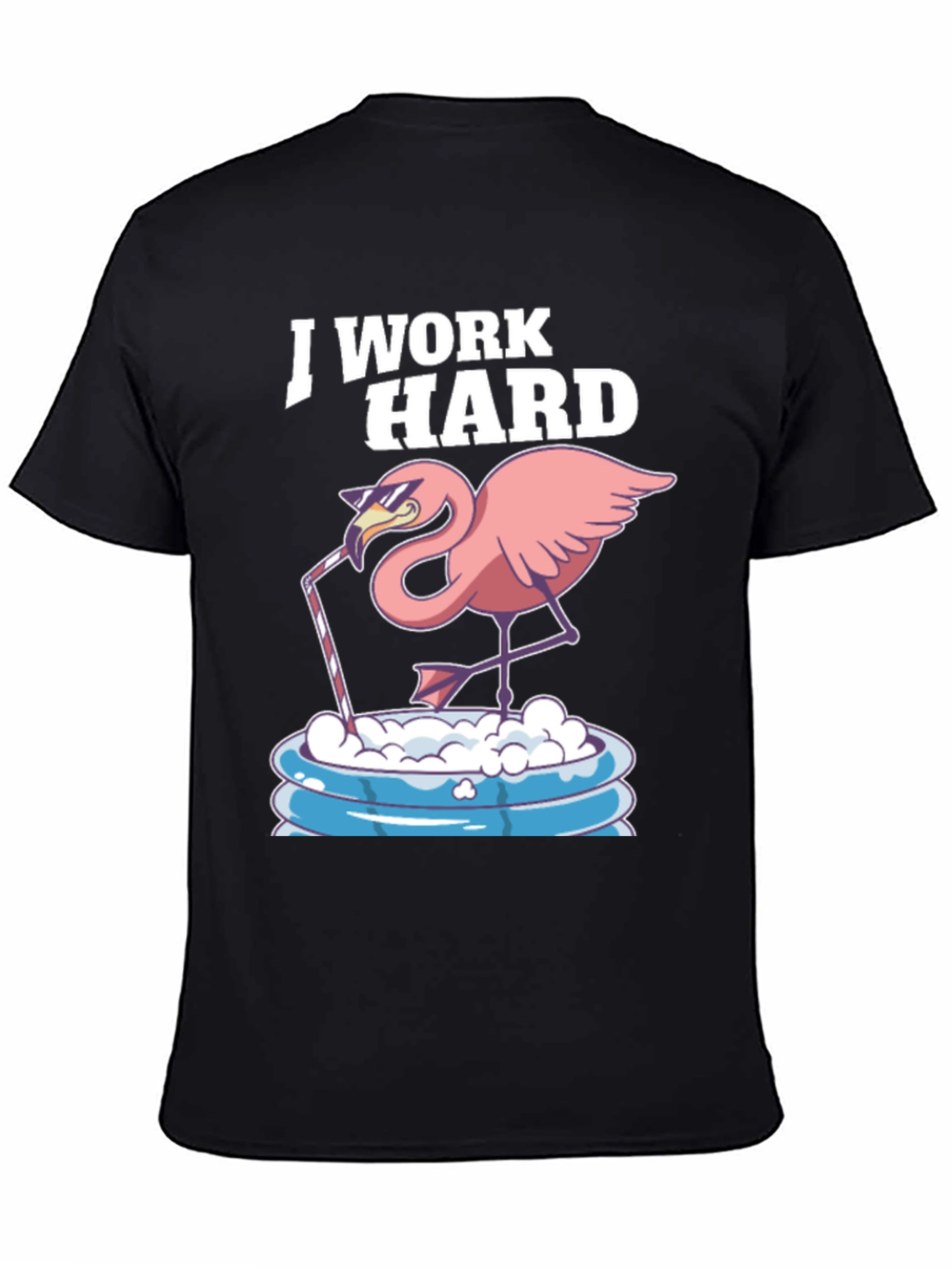 I Work Hard Flamingo T-Shirt - Relaxed Poolside Style