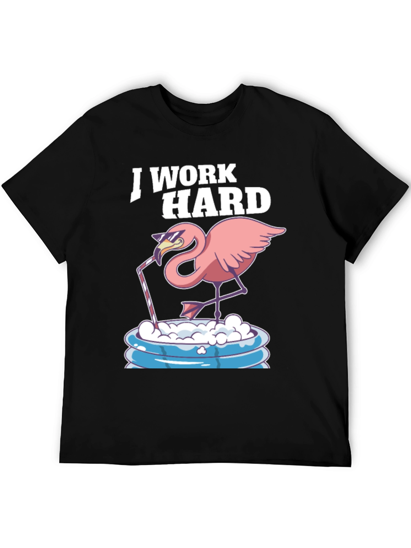 I Work Hard Flamingo T-Shirt - Relaxed Poolside Style