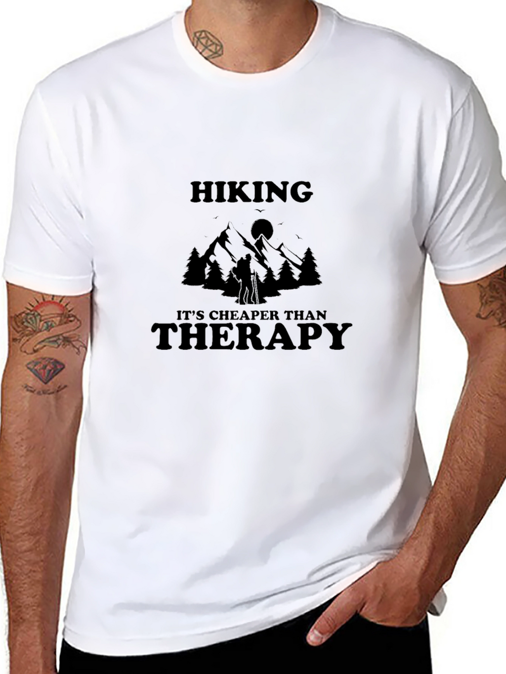 Hiking is Cheaper Than Therapy Black Tee