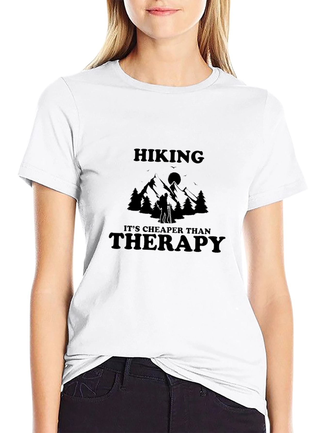 Hiking is Cheaper Than Therapy Black Tee