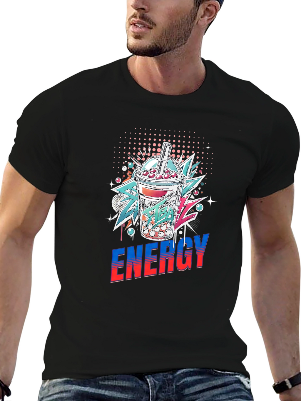 Mens Energy Bubble Tea Graphic T-Shirt