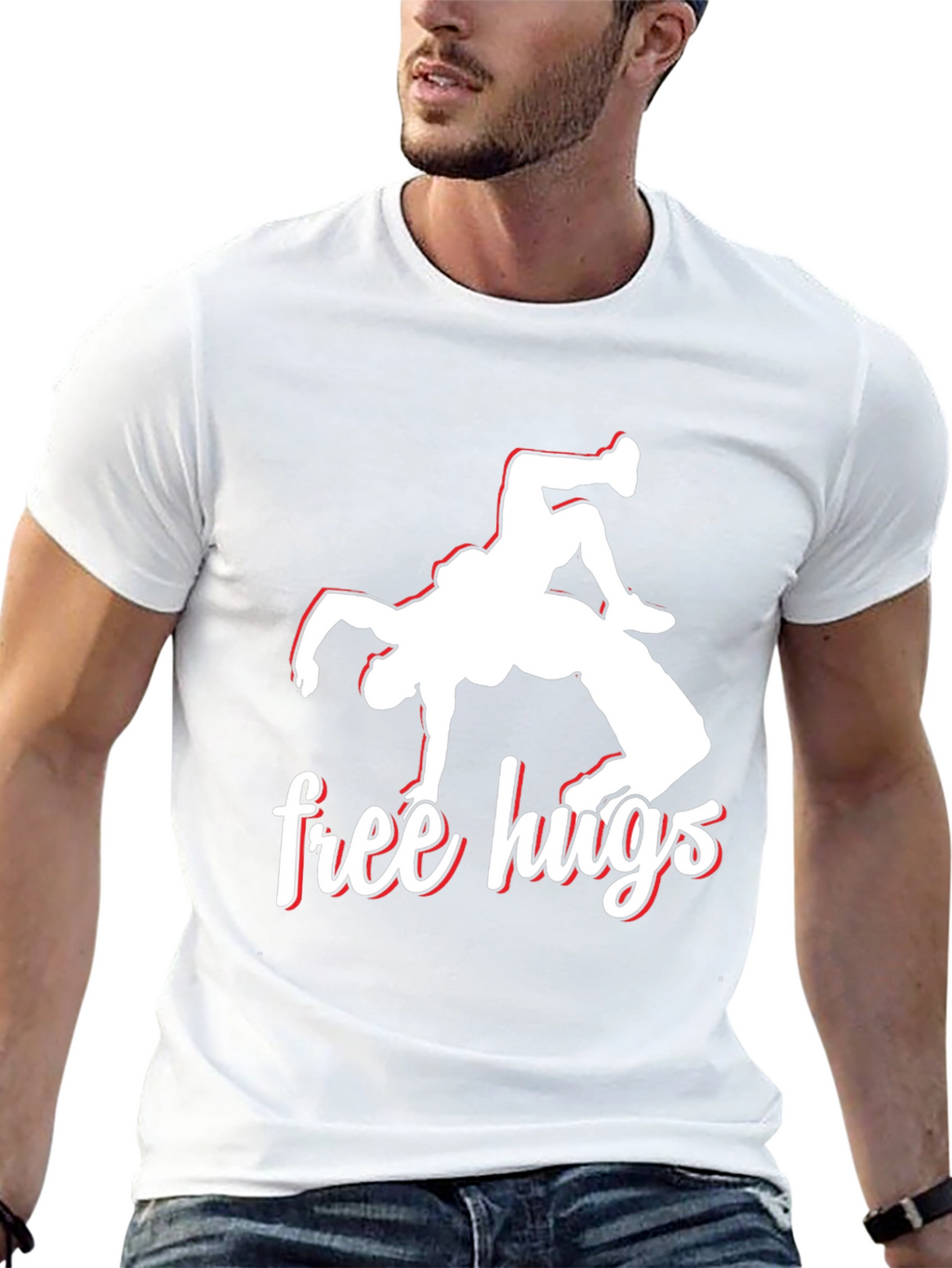Free Hugs Wrestling Black Graphic Tee