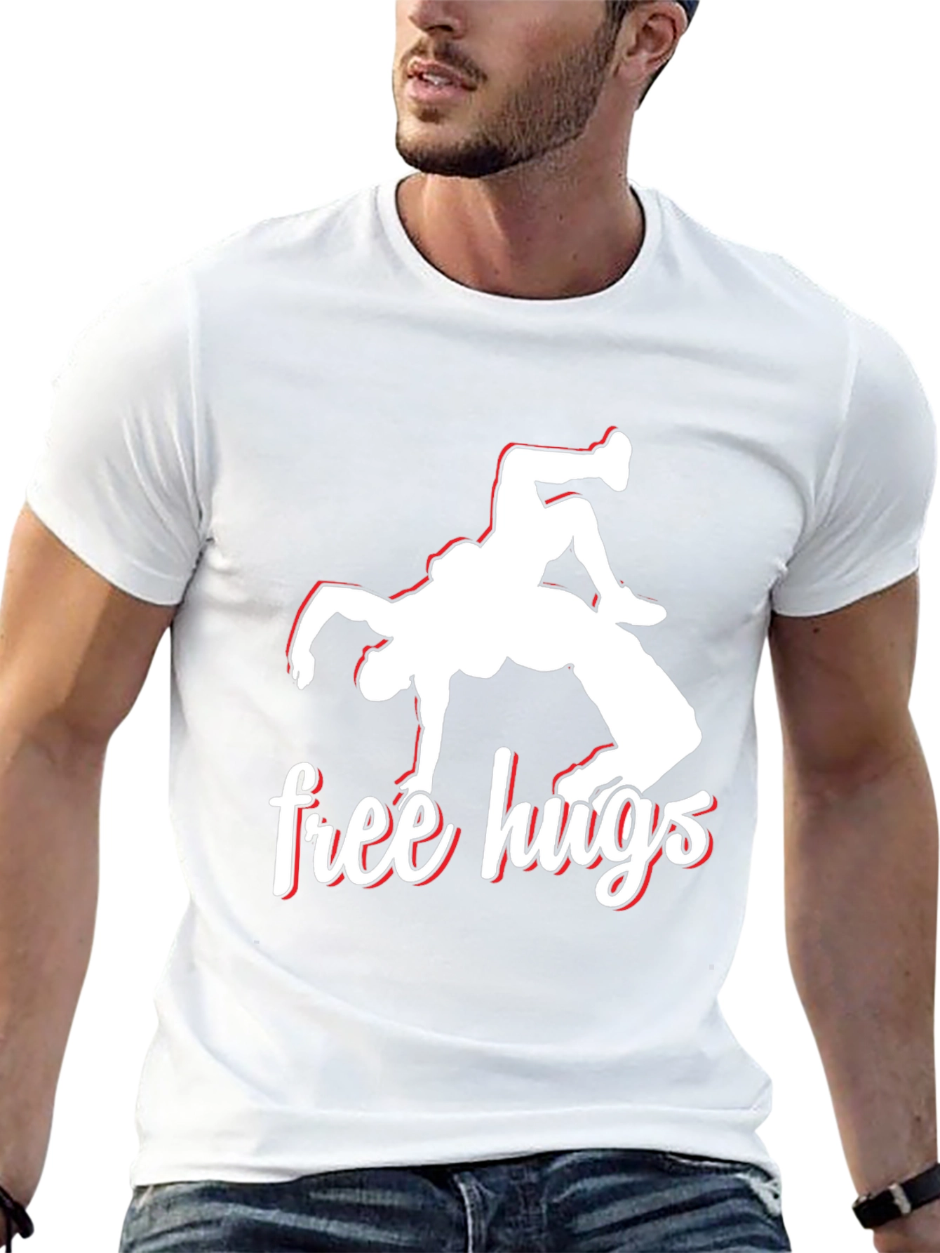 Free Hugs Wrestling Black Graphic Tee