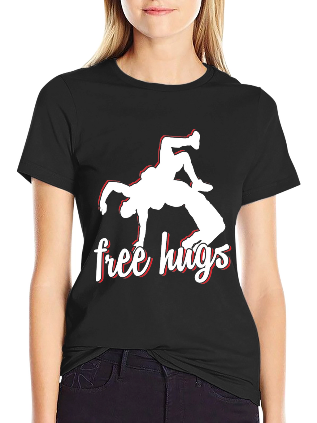 Free Hugs Wrestling Black Graphic Tee