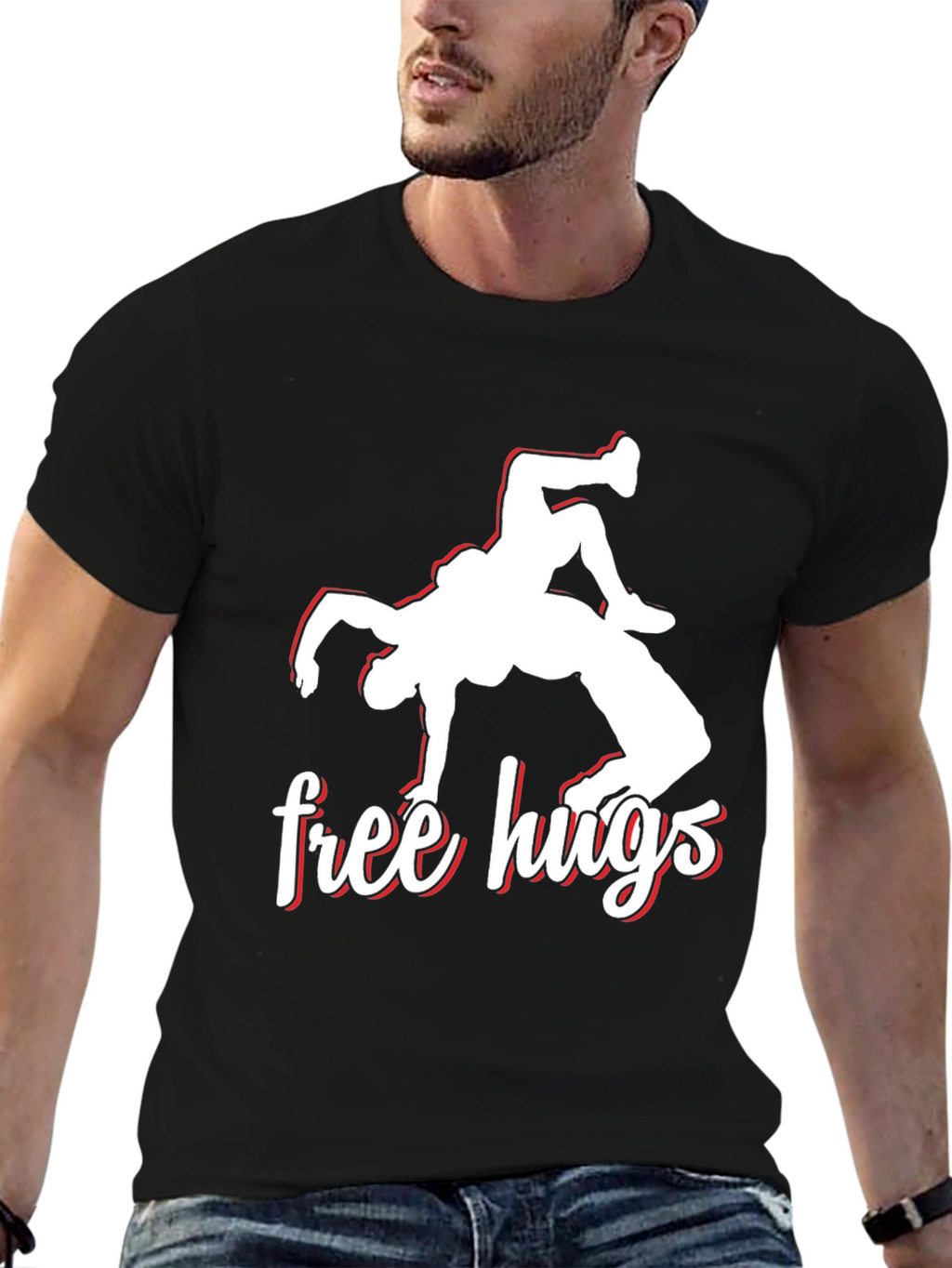 Free Hugs Wrestling Black Graphic Tee