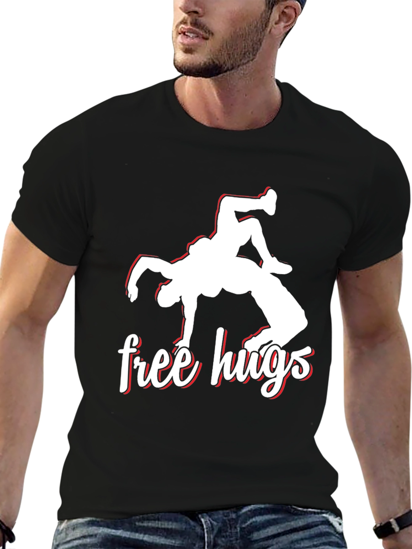 Free Hugs Wrestling Black Graphic Tee