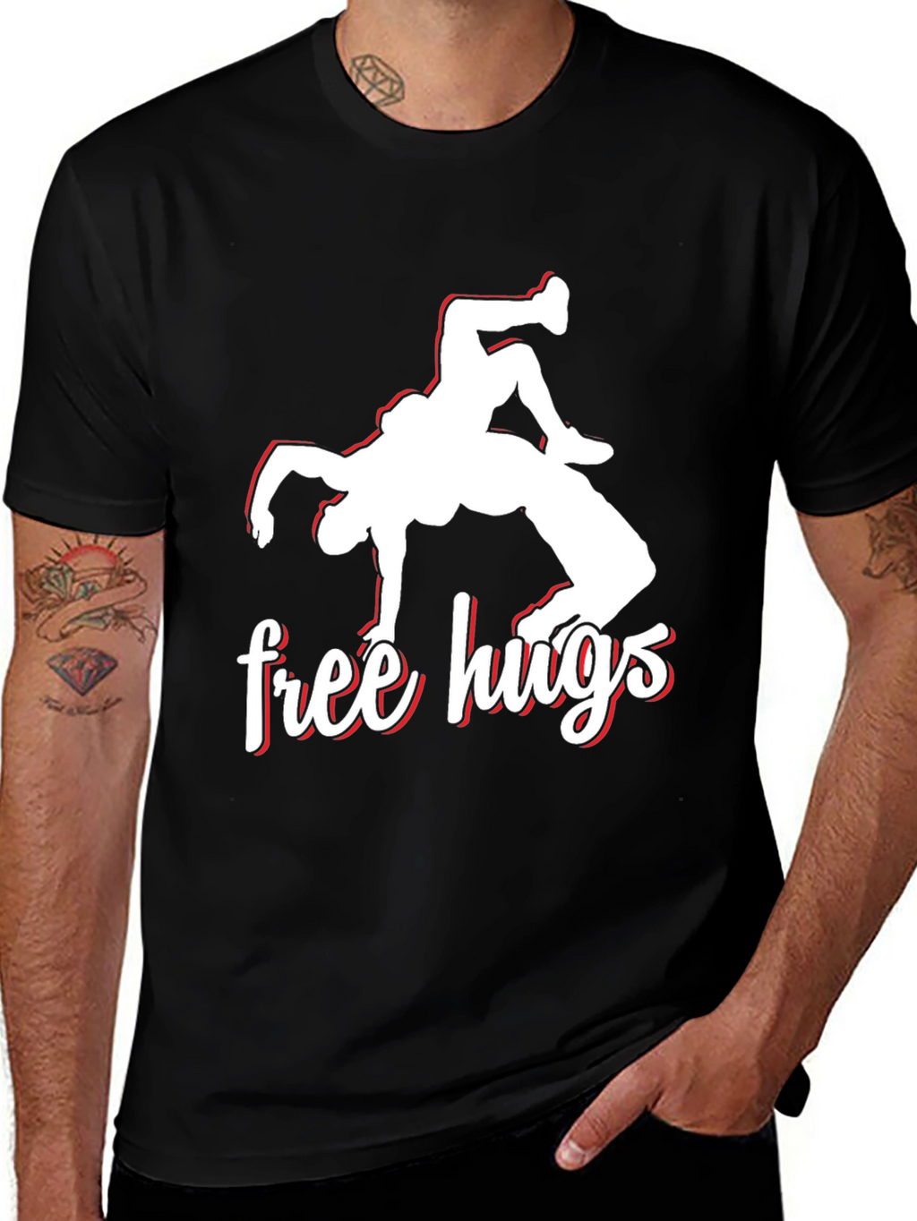 Free Hugs Wrestling Black Graphic Tee