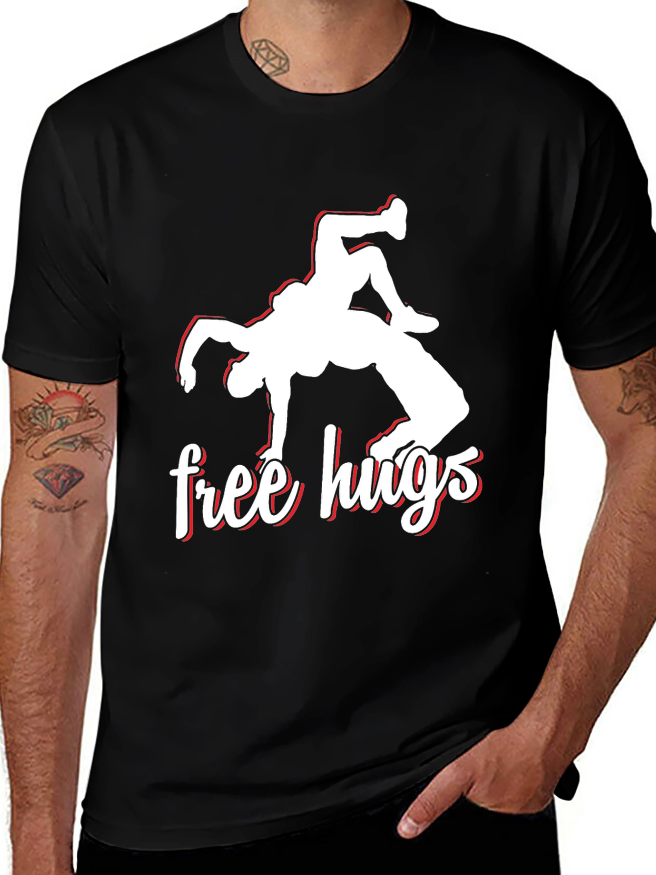 Free Hugs Wrestling Black Graphic Tee