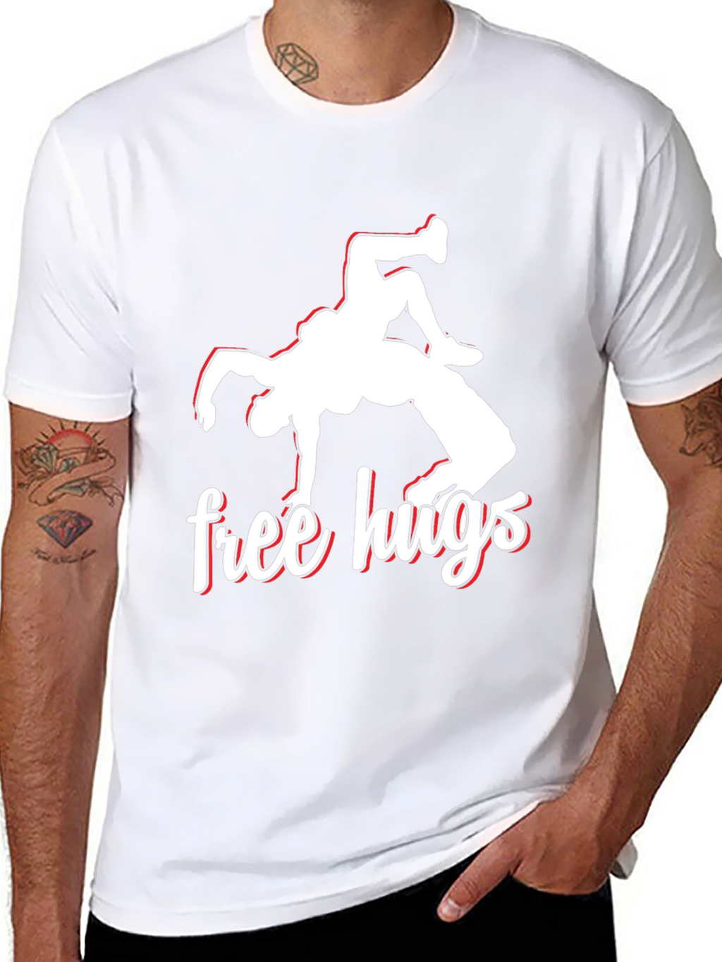 Free Hugs Wrestling Black Graphic Tee
