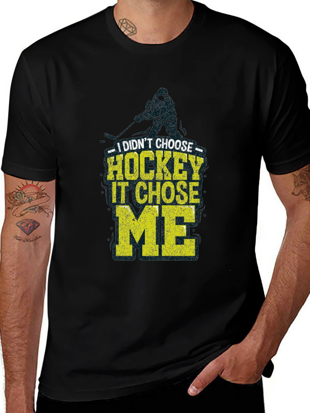 Hockey Chose Me Graphic T-Shirt - Black Cotton Tee
