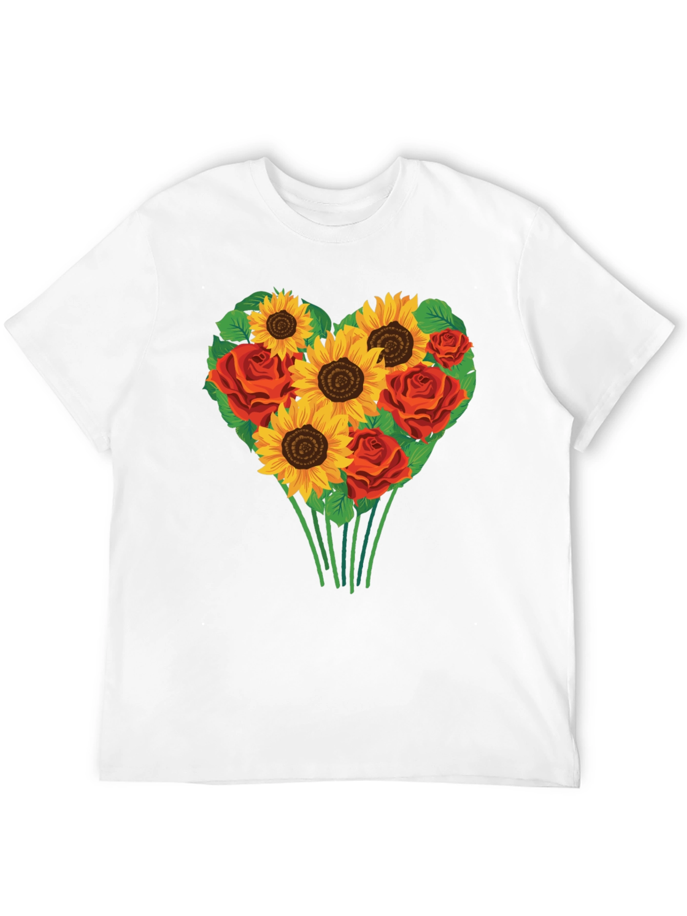 Sunflower & Rose Heart Graphic T-Shirt
