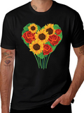 Sunflower & Rose Heart Graphic T-Shirt
