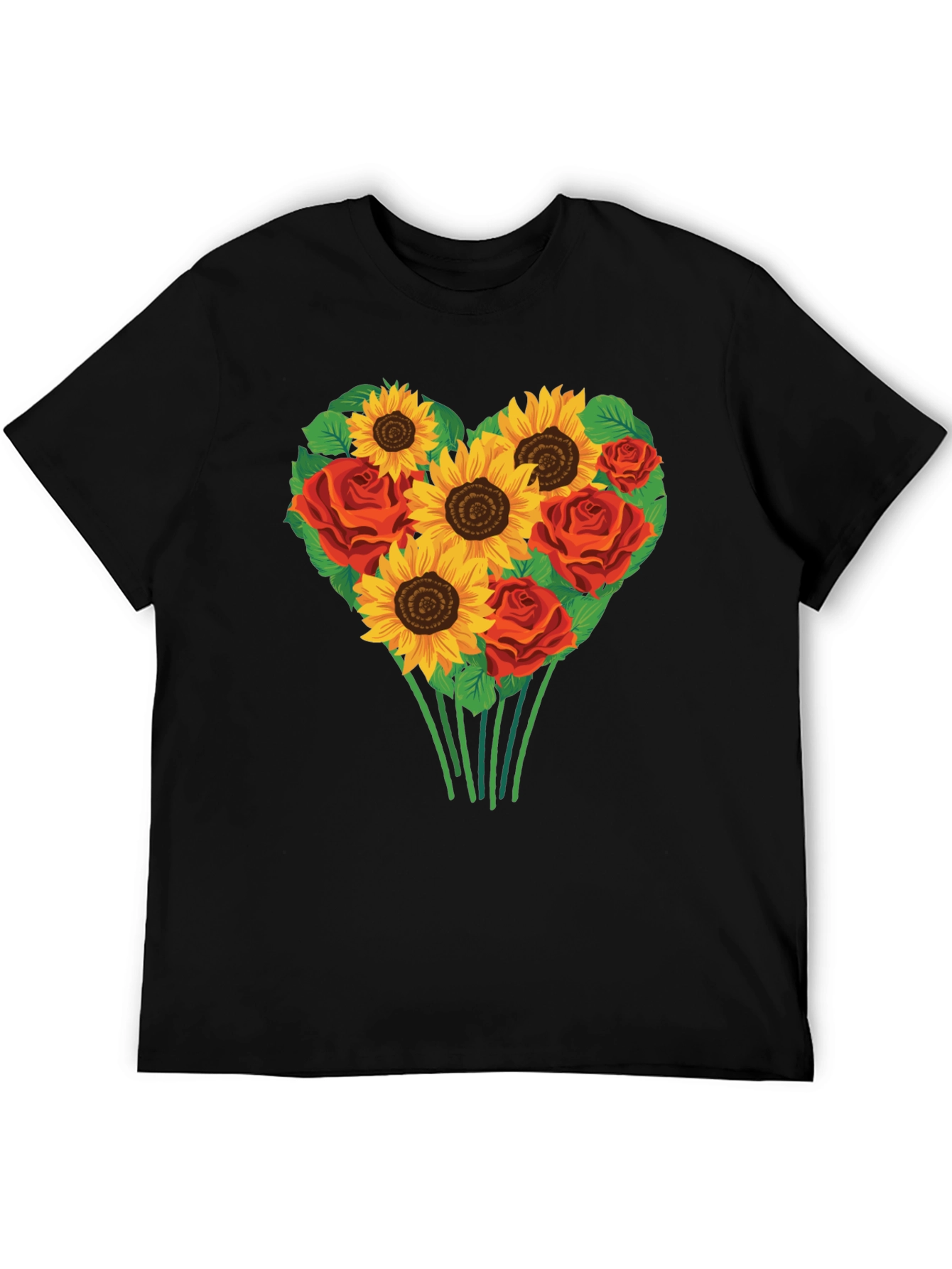 Sunflower & Rose Heart Graphic T-Shirt