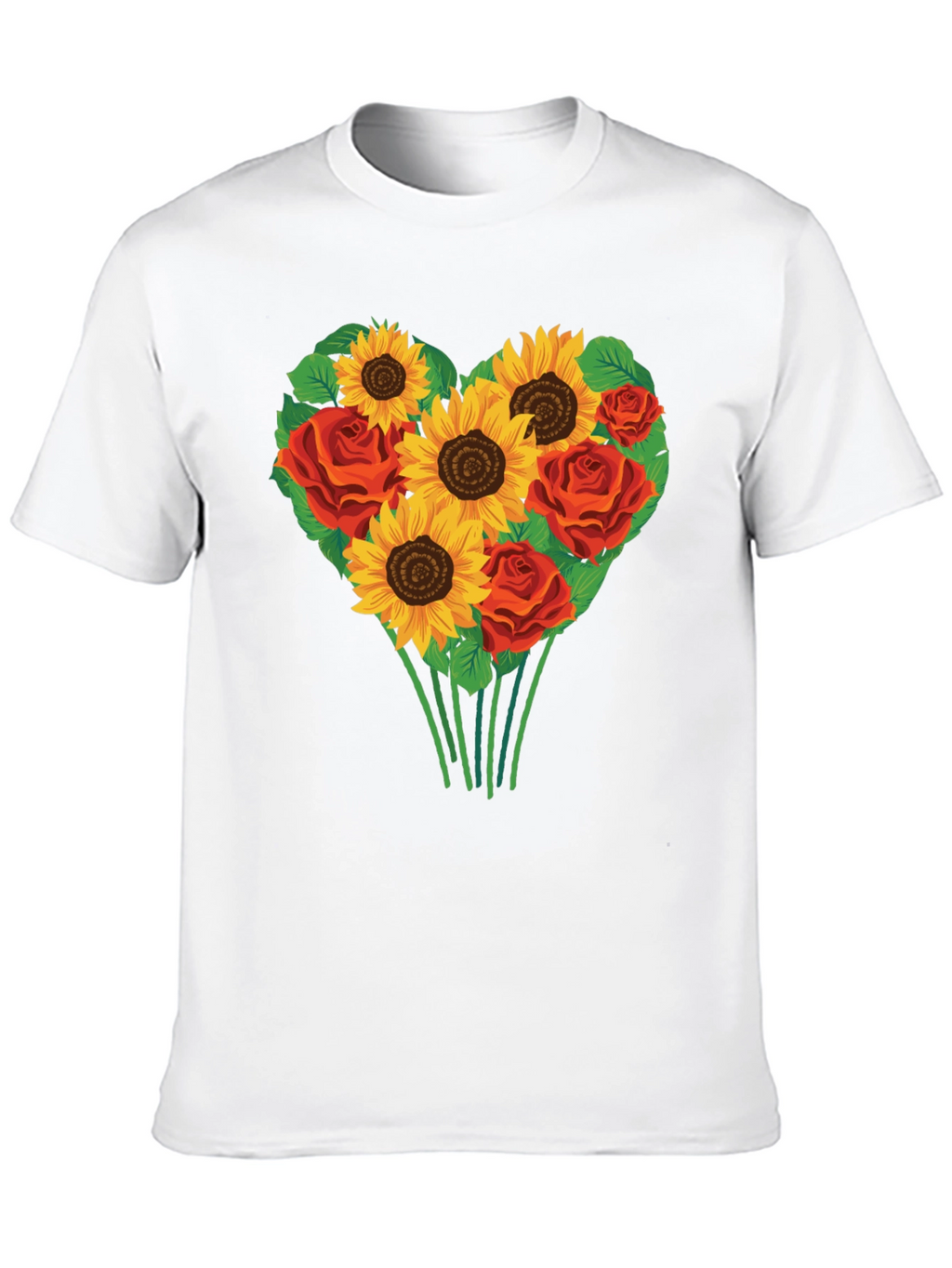 Sunflower & Rose Heart Graphic T-Shirt