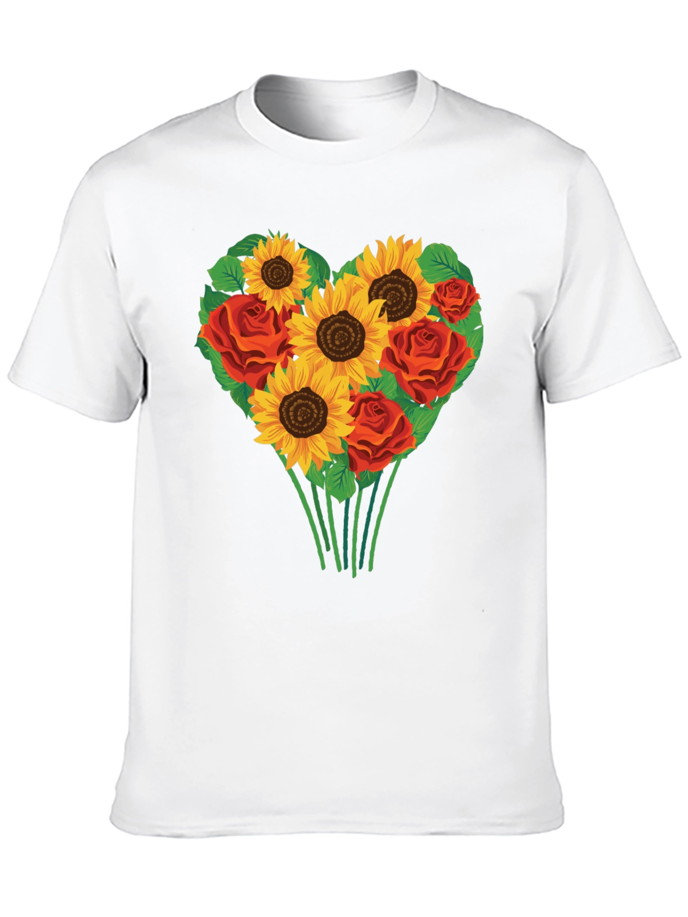 Sunflower & Rose Heart Graphic T-Shirt