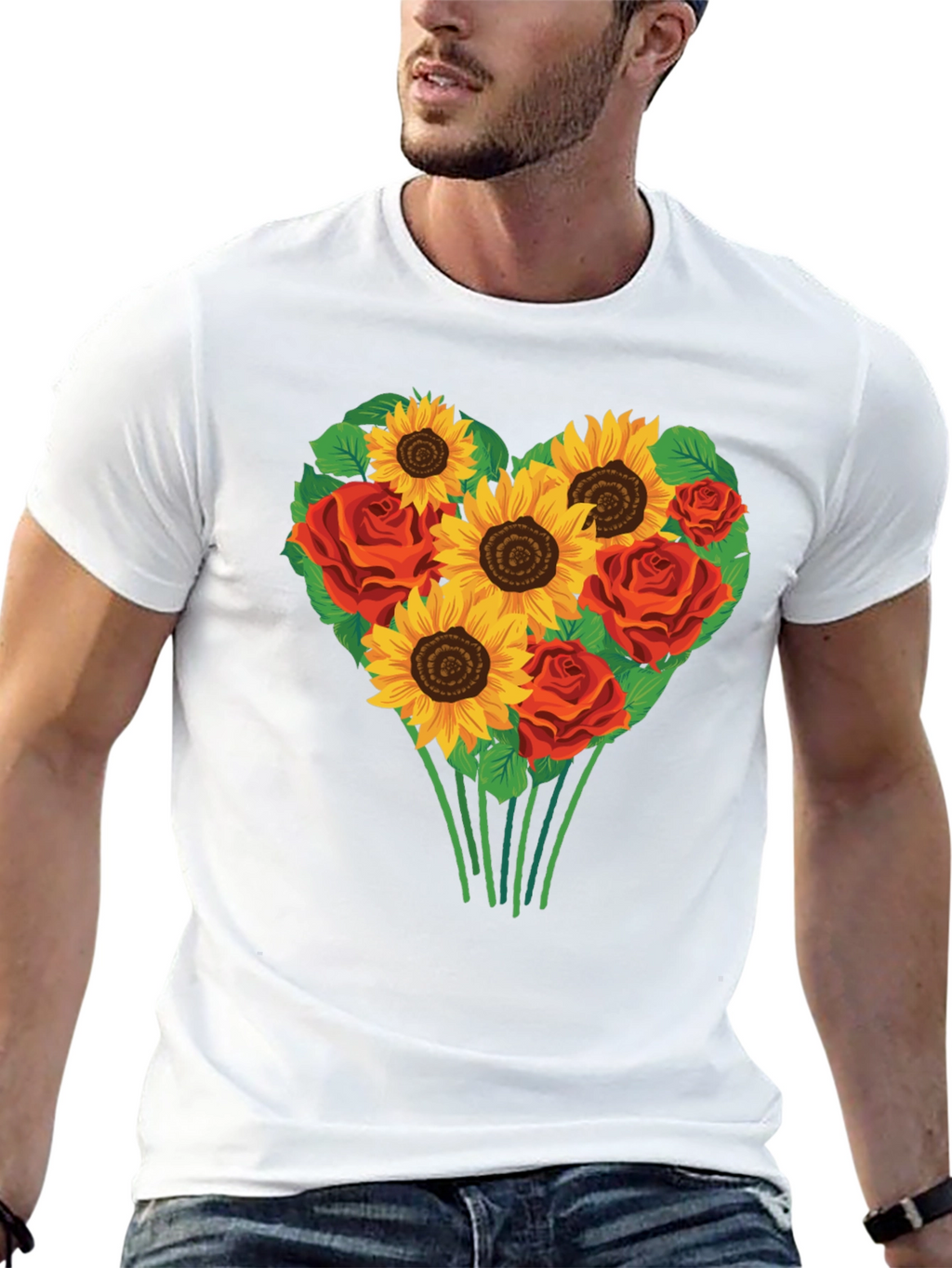 Sunflower & Rose Heart Graphic T-Shirt