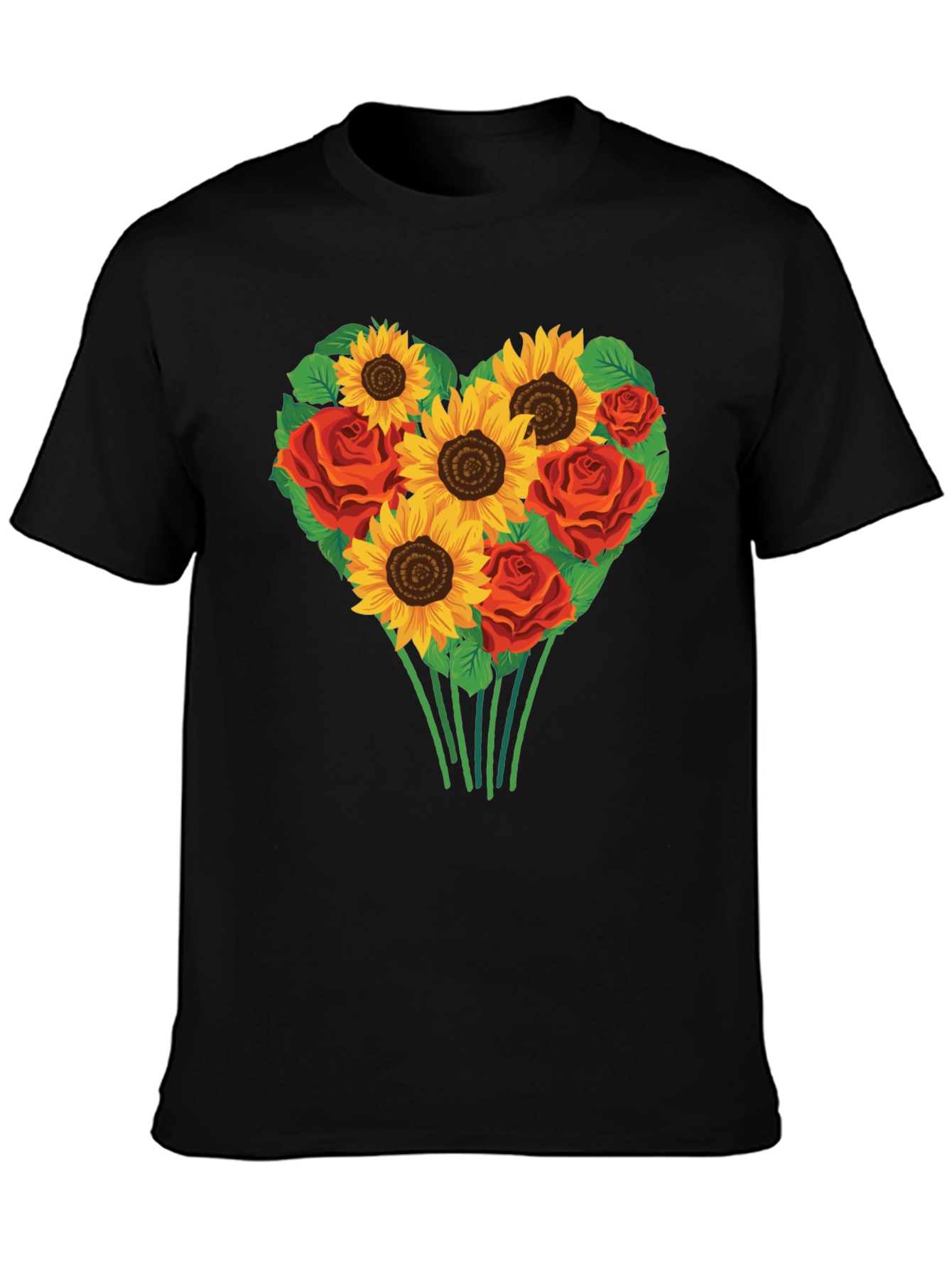 Sunflower & Rose Heart Graphic T-Shirt