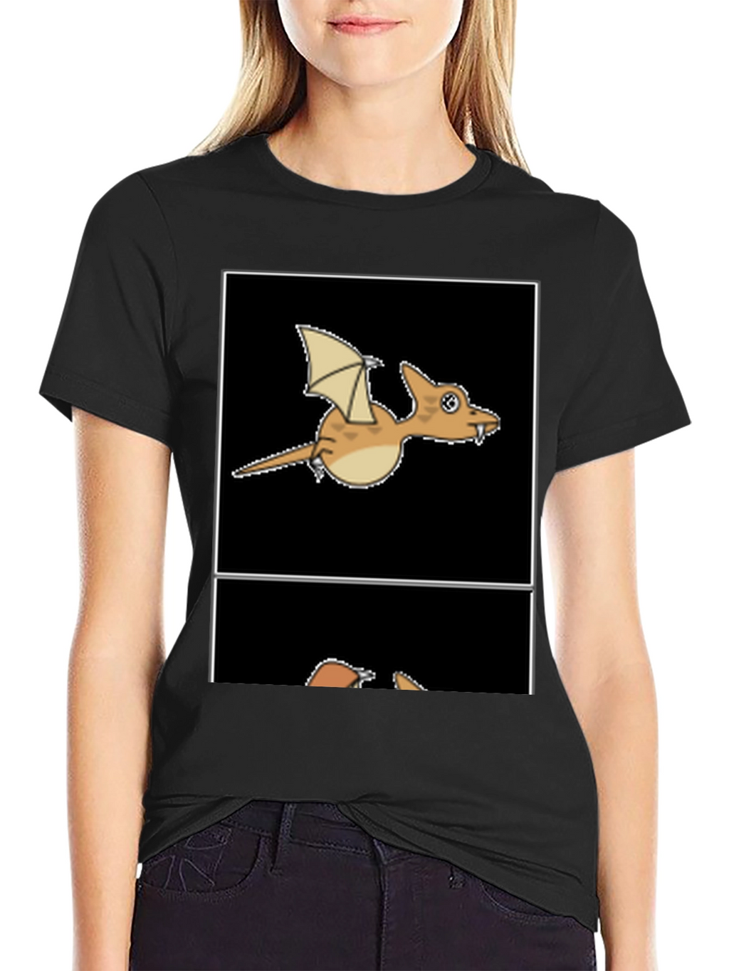 Cartoon Dinosaur Graphic Tee - Black T-Shirt