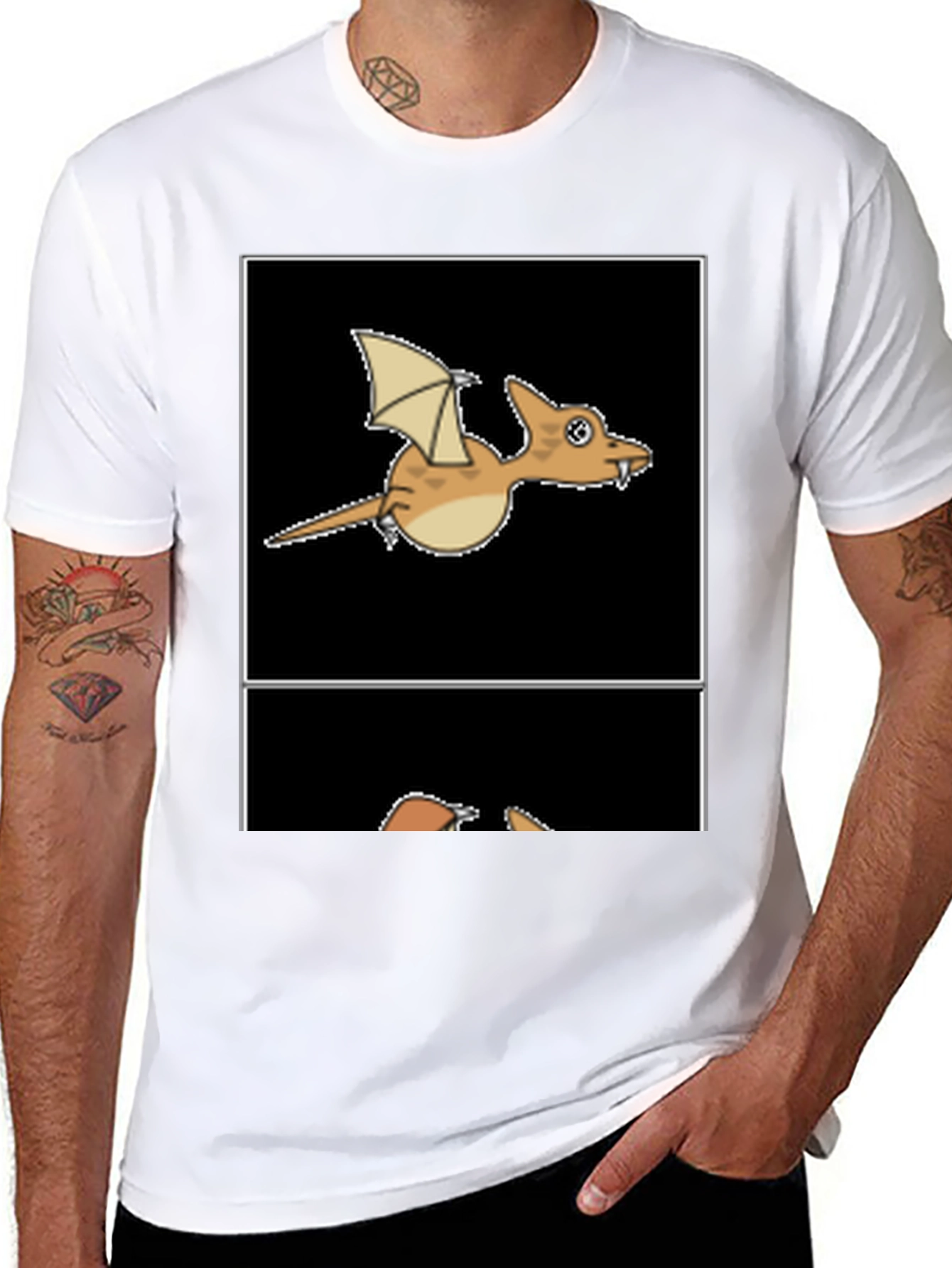 Cartoon Dinosaur Graphic Tee - Black T-Shirt