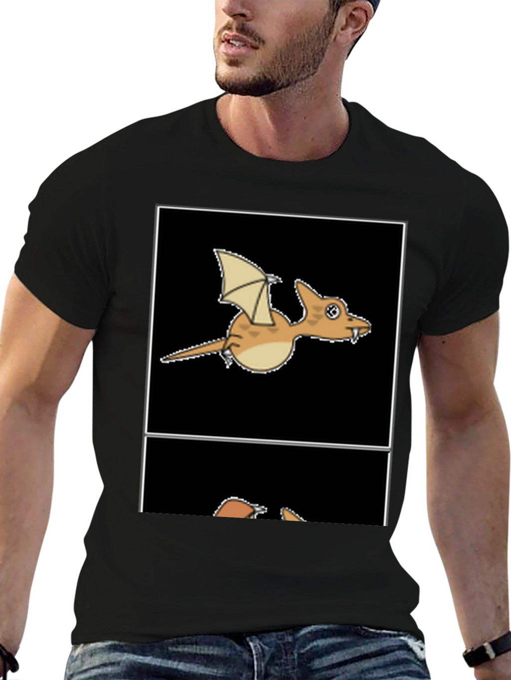 Cartoon Dinosaur Graphic Tee - Black T-Shirt