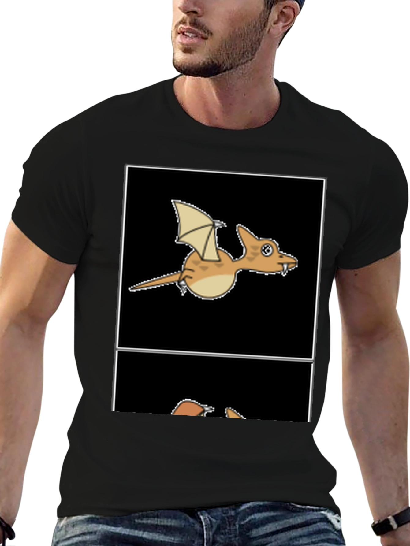 Cartoon Dinosaur Graphic Tee - Black T-Shirt