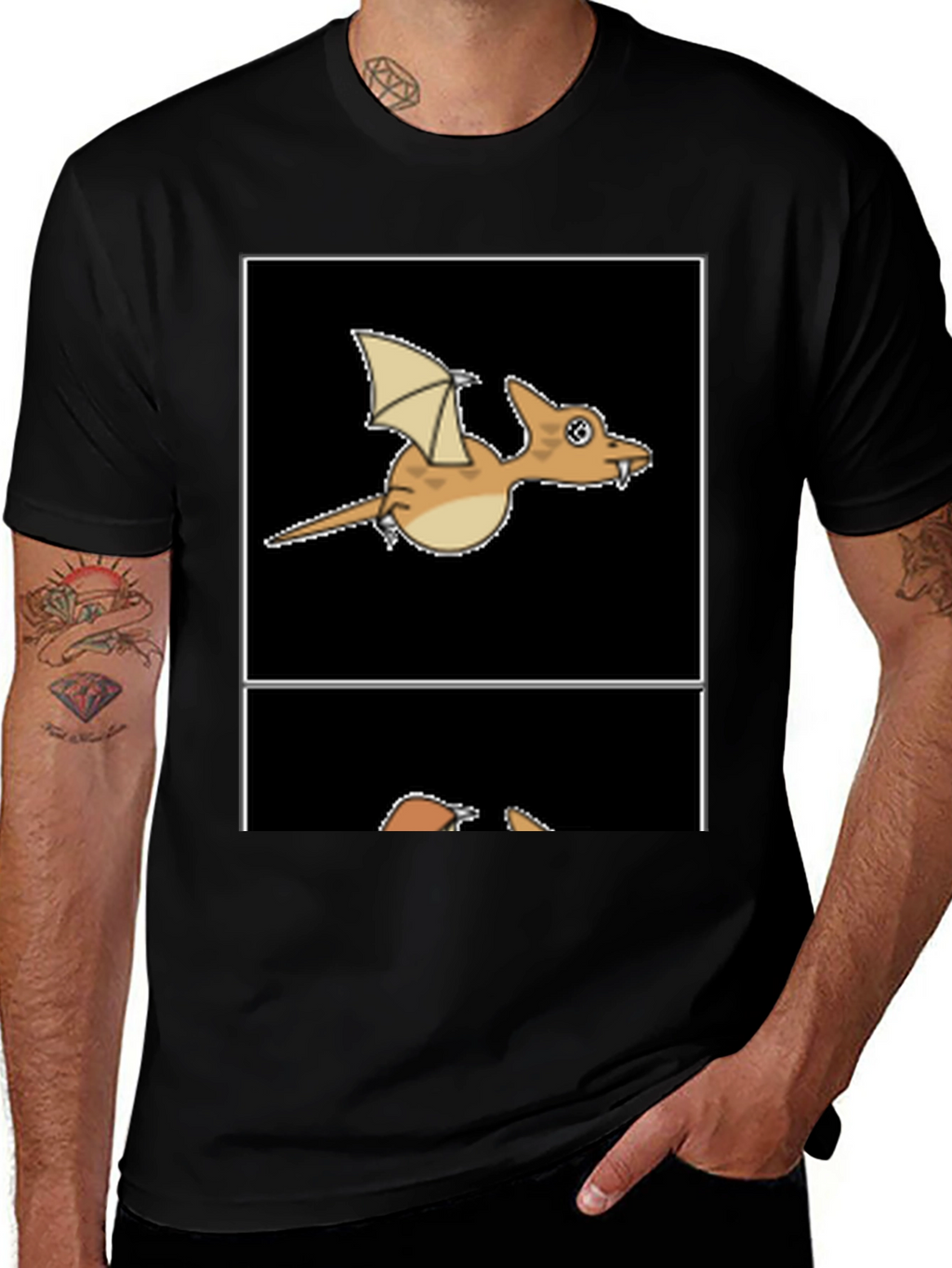 Cartoon Dinosaur Graphic Tee - Black T-Shirt