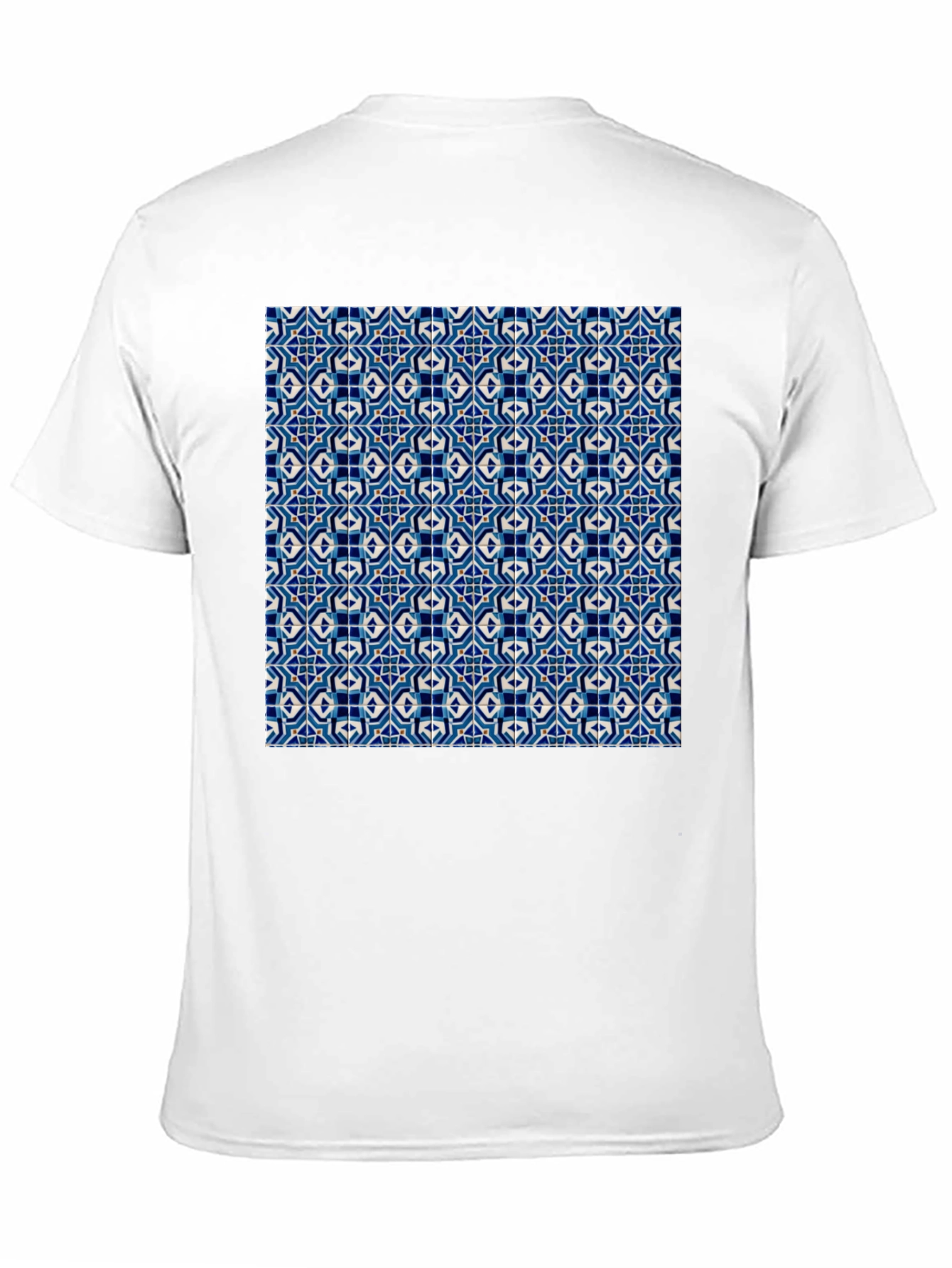 Blue Tile Pattern Black T-Shirt