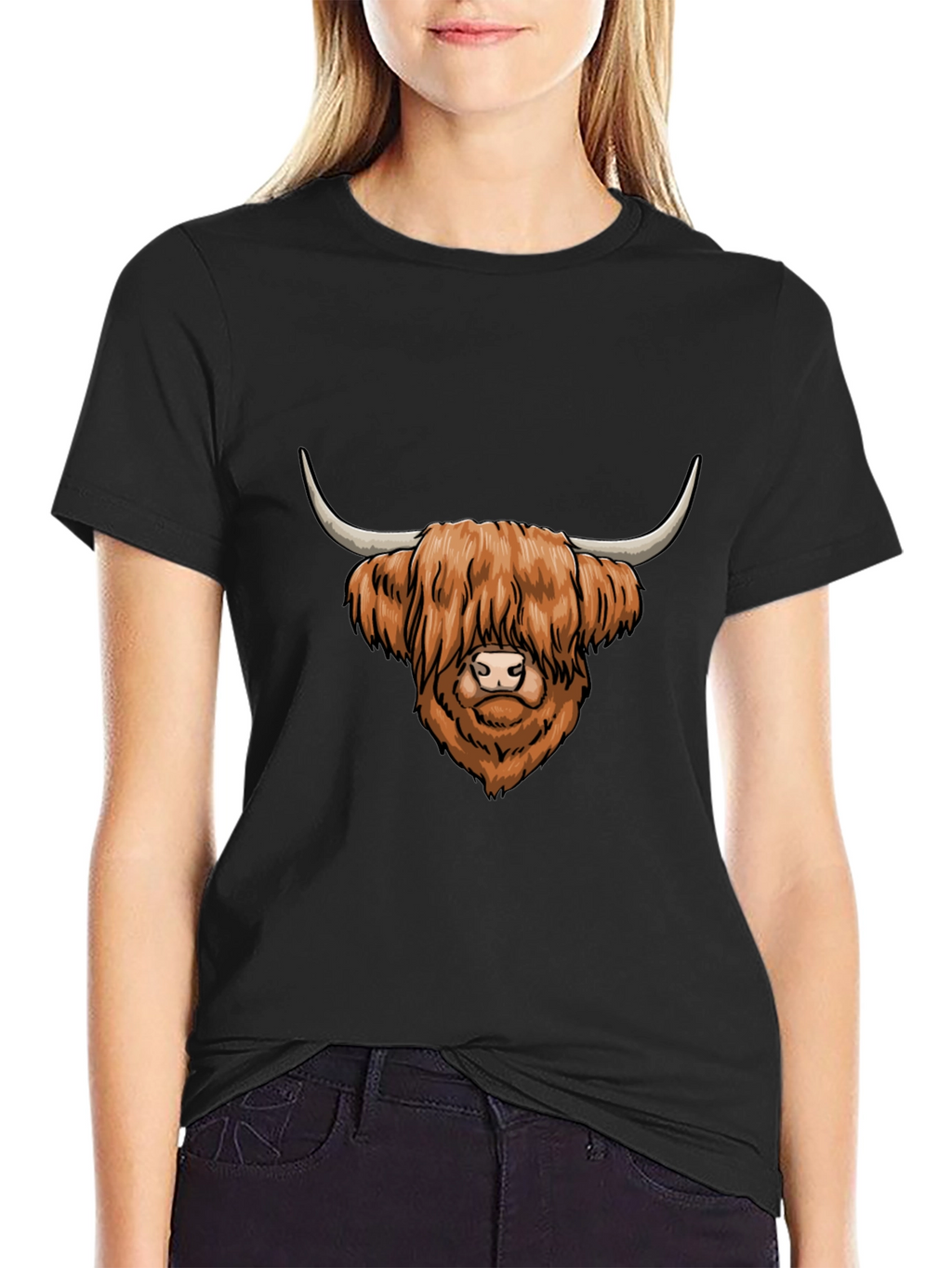 Highland Cow Graphic Tee - Cool Mens Black T-Shirt