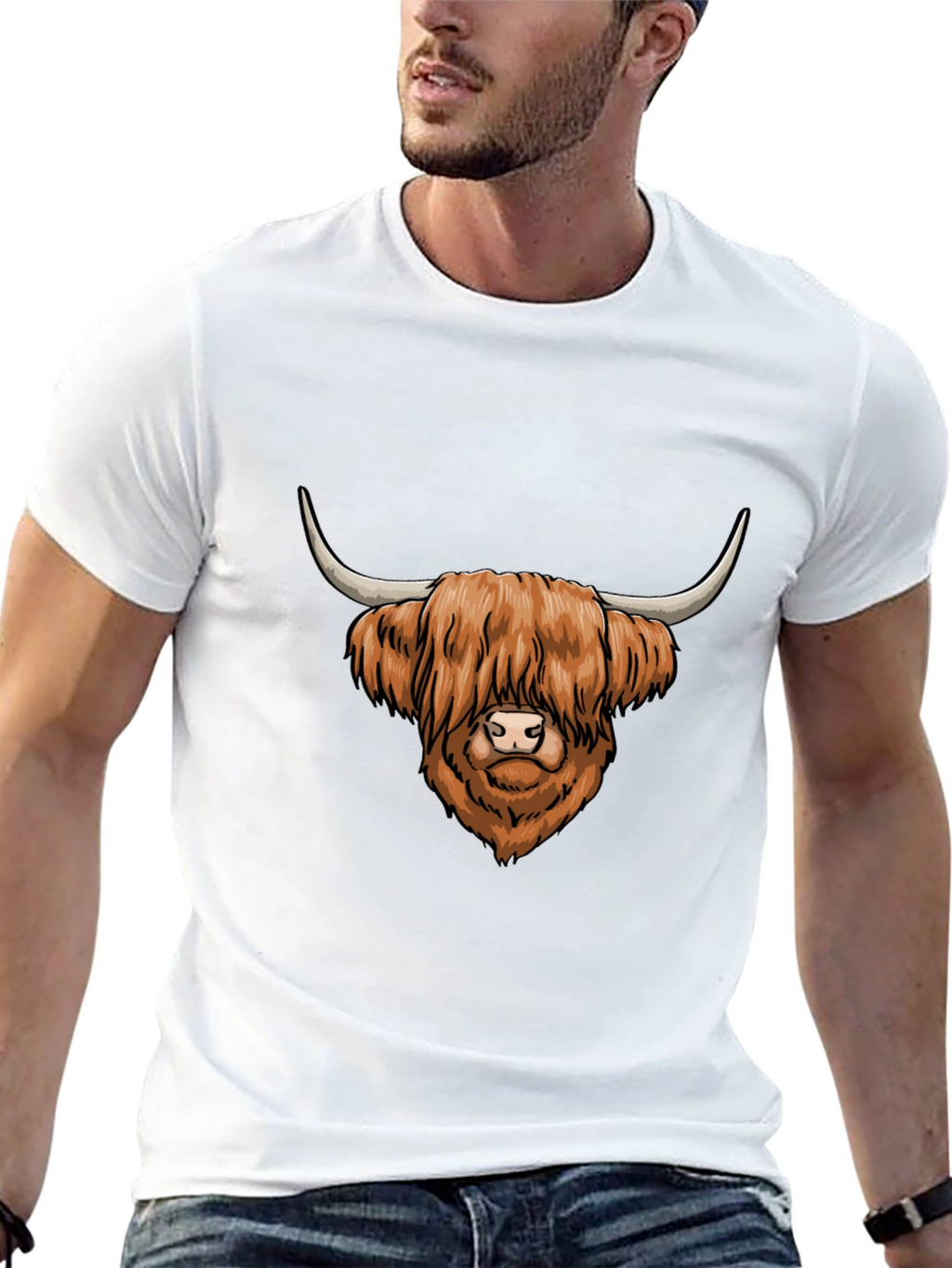Highland Cow Graphic Tee - Cool Mens Black T-Shirt