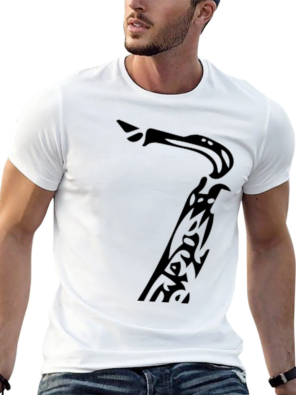 Saxophone Tribal Graphic Black T-Shirt