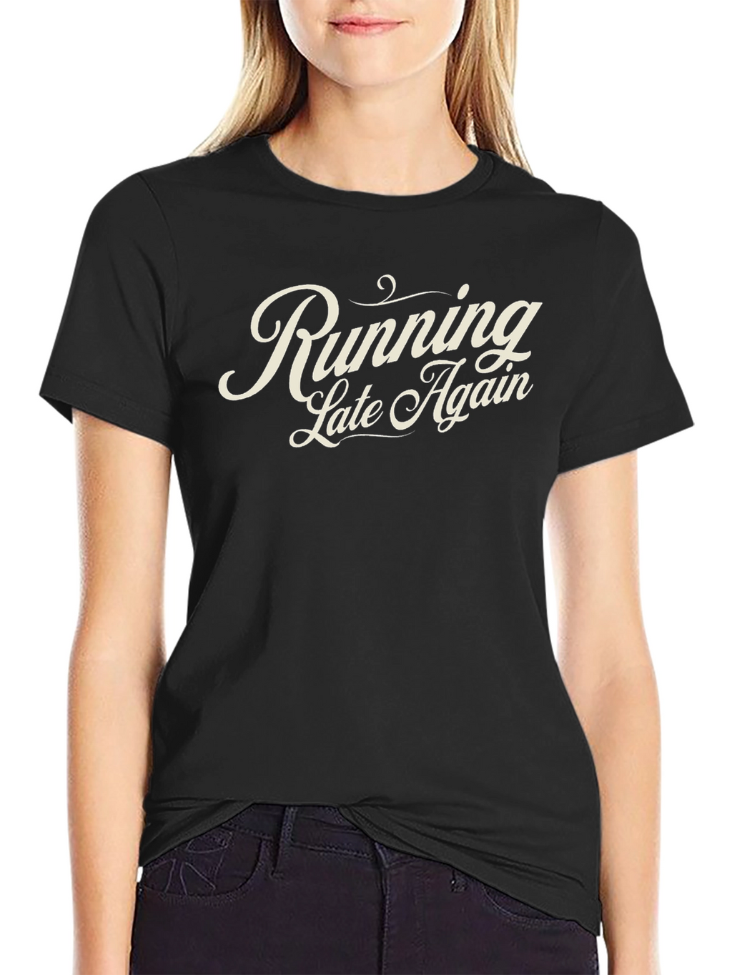 Running Late Again Black Graphic Tee