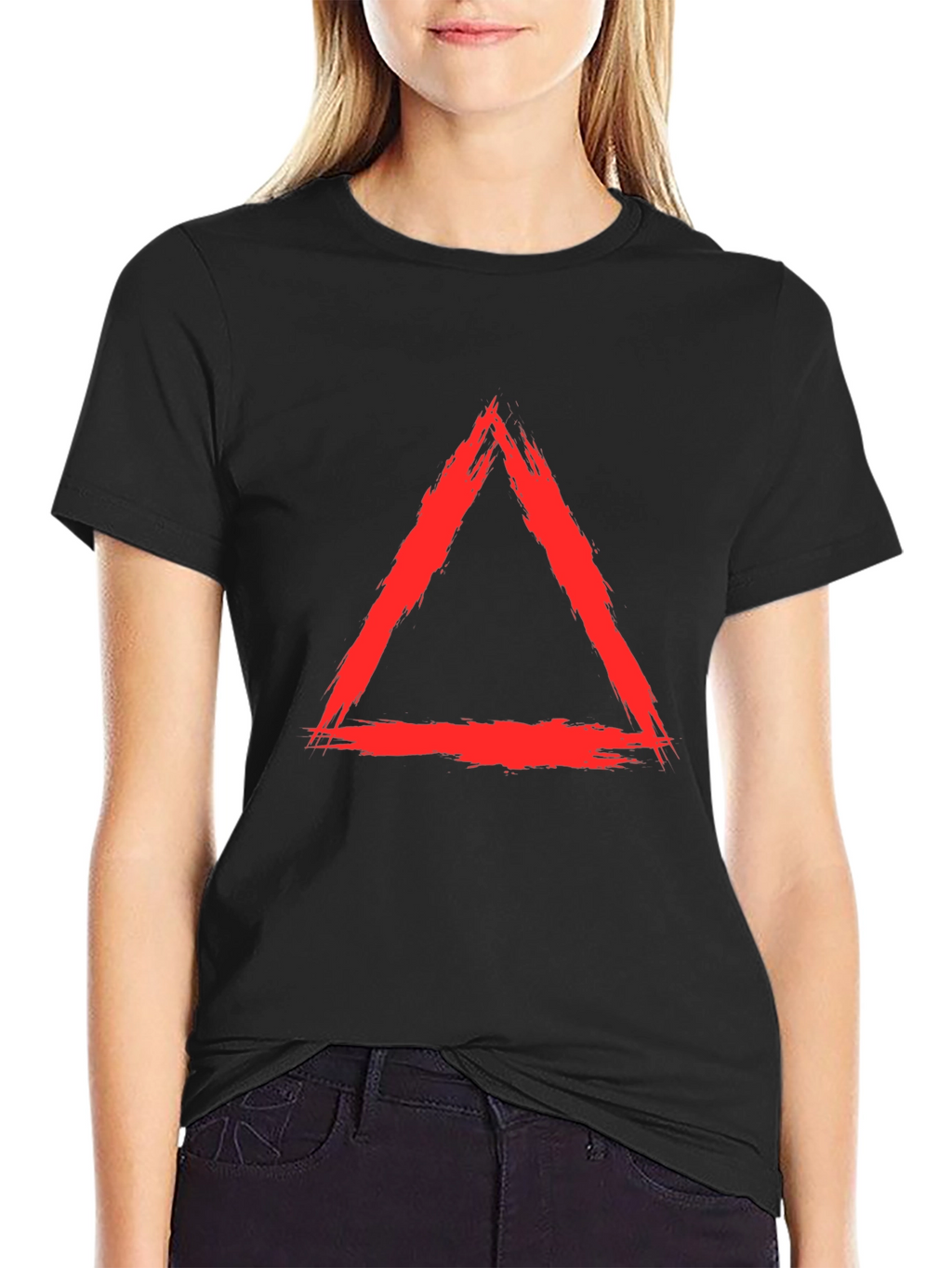 Red Triangle Graphic Black T-Shirt